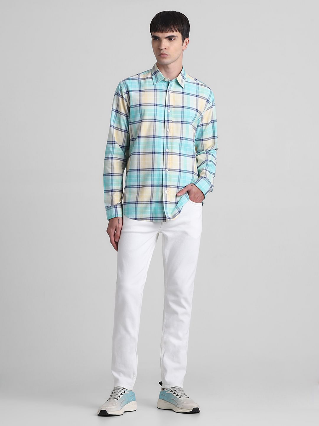 Light Green Check Full Sleeves Shirt