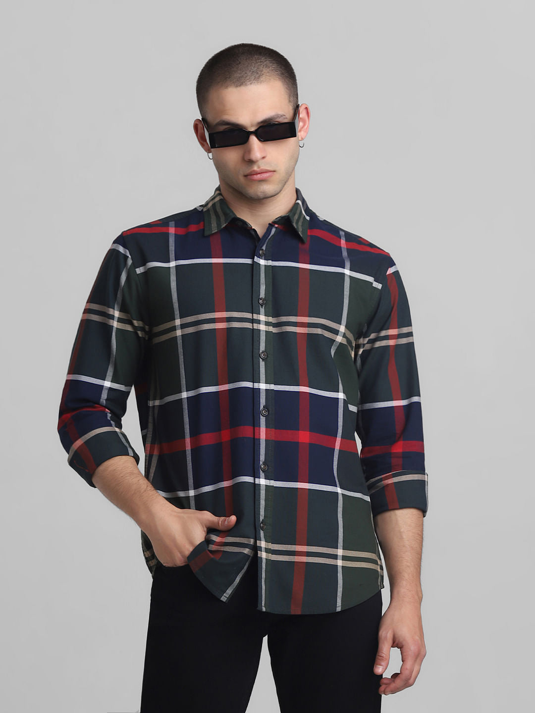 Green Check Full Sleeves Shirt - S