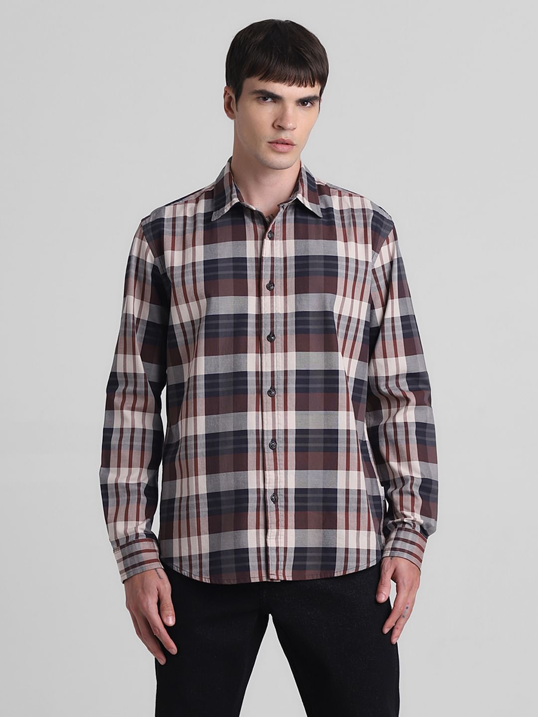 Brown Check Full Sleeves Shirt