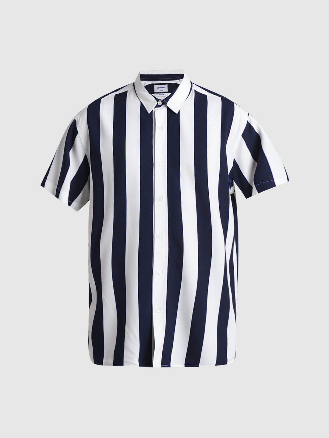 Dark Blue Striped Short Sleeves Shirt