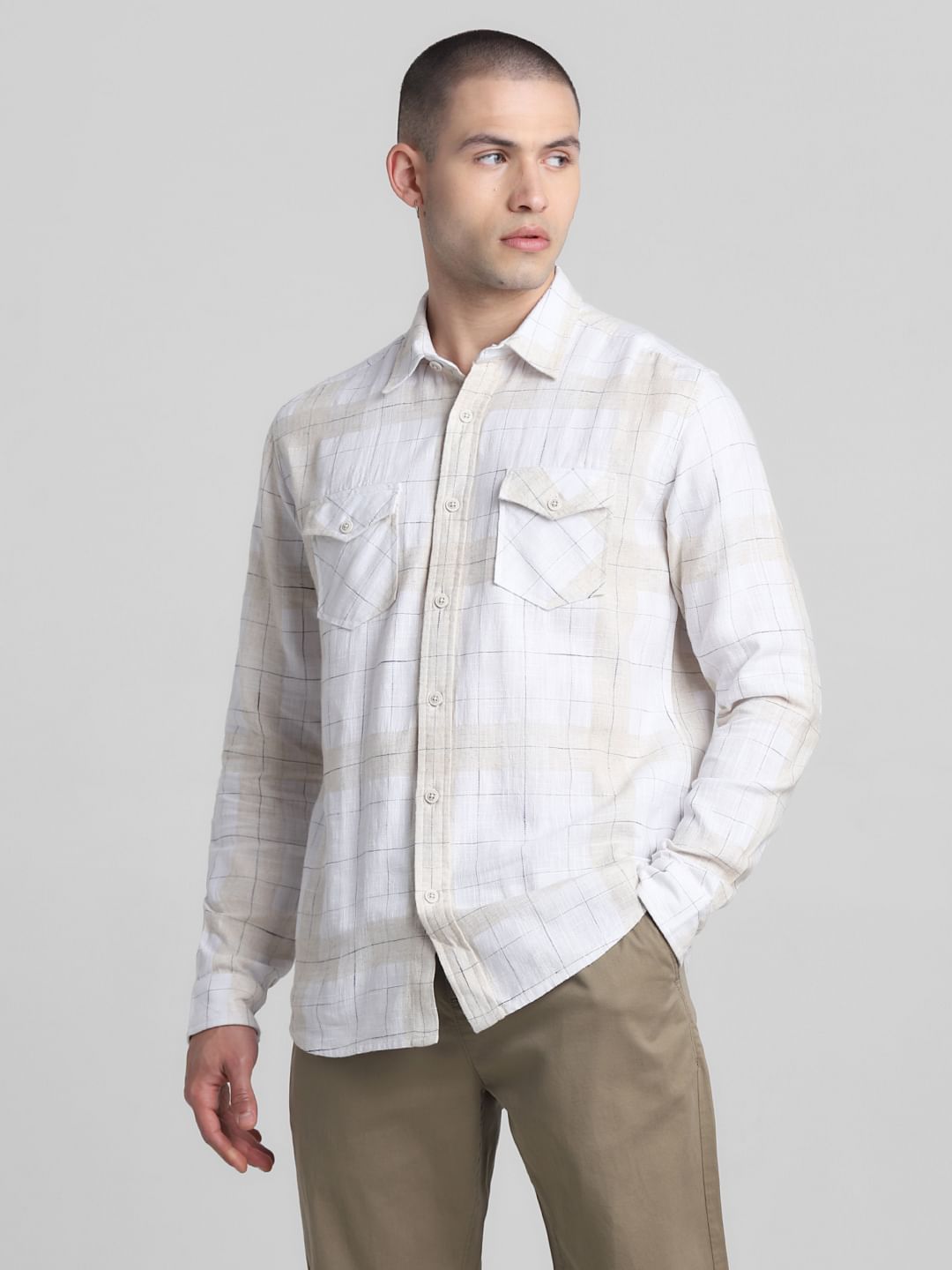 White Check Full Sleeves Shirt