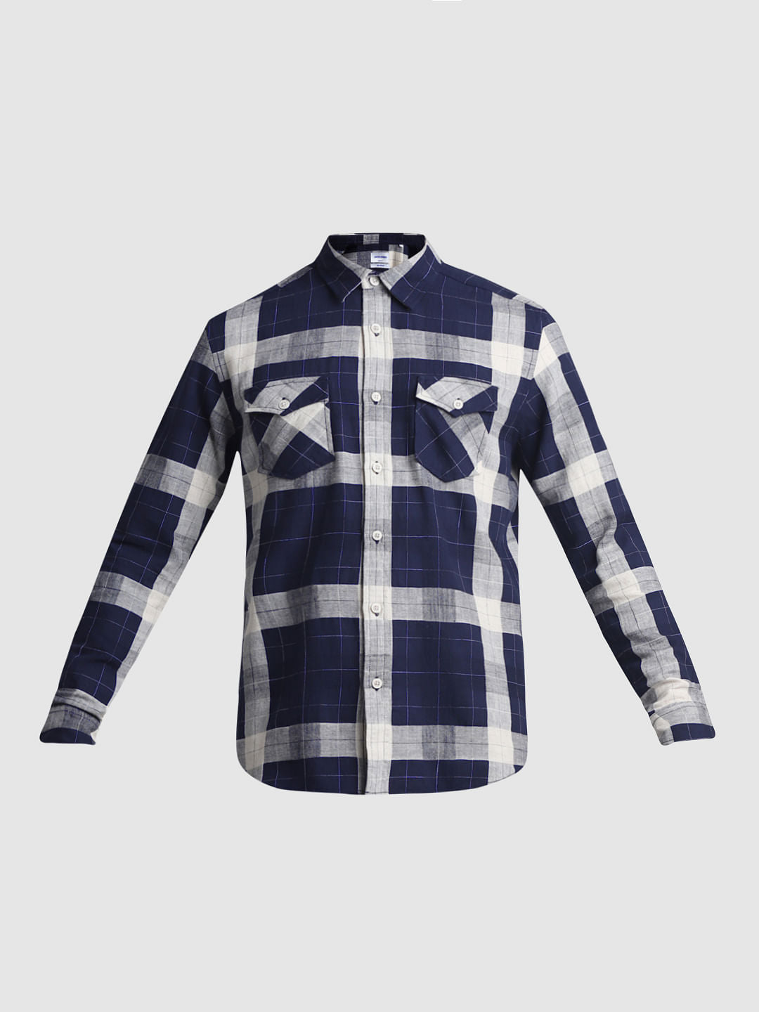 Navy Blue Check Full Sleeves Shirt