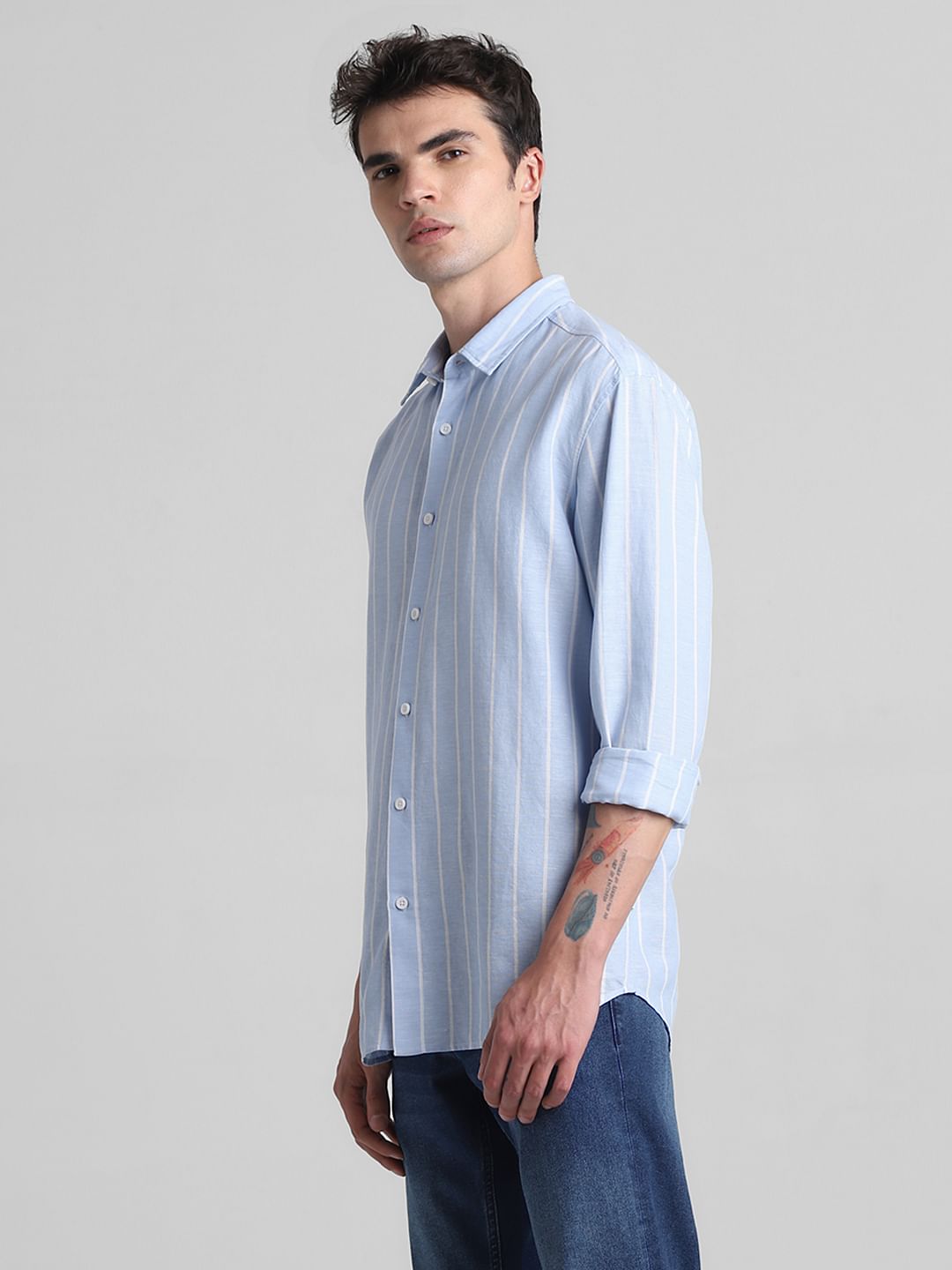 Blue Striped Full Sleeves Shirt