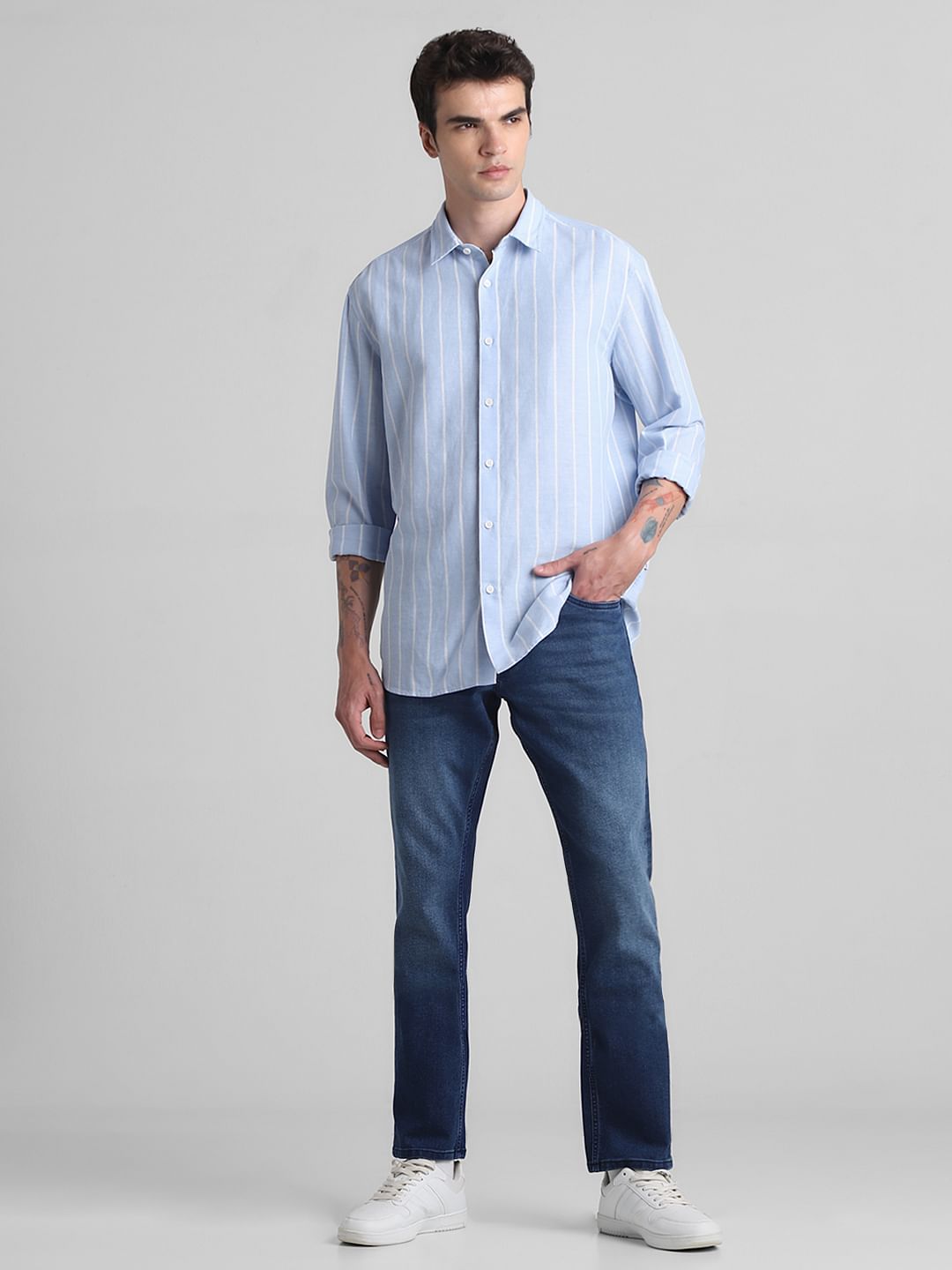 Blue Striped Full Sleeves Shirt