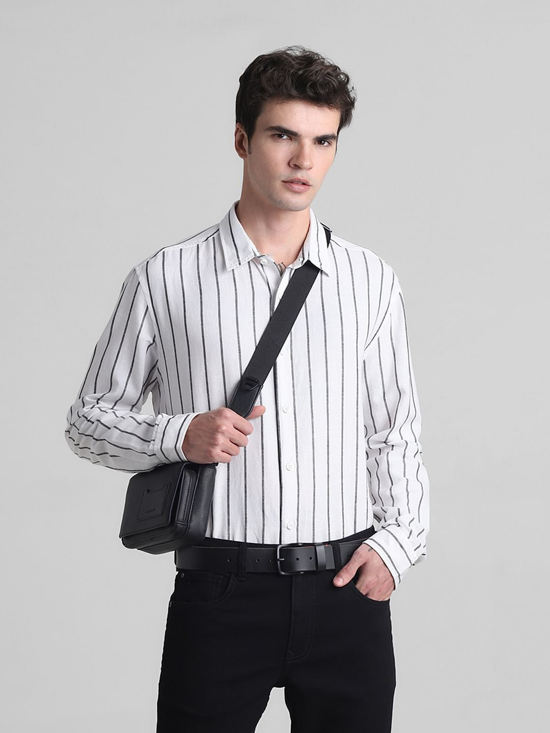 White Striped Full Sleeves Shirt - M