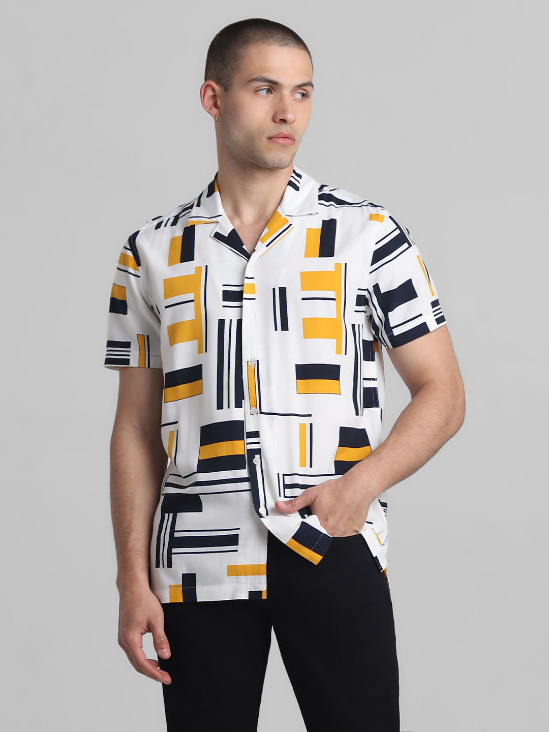 White Printed Short Sleeves Shirt