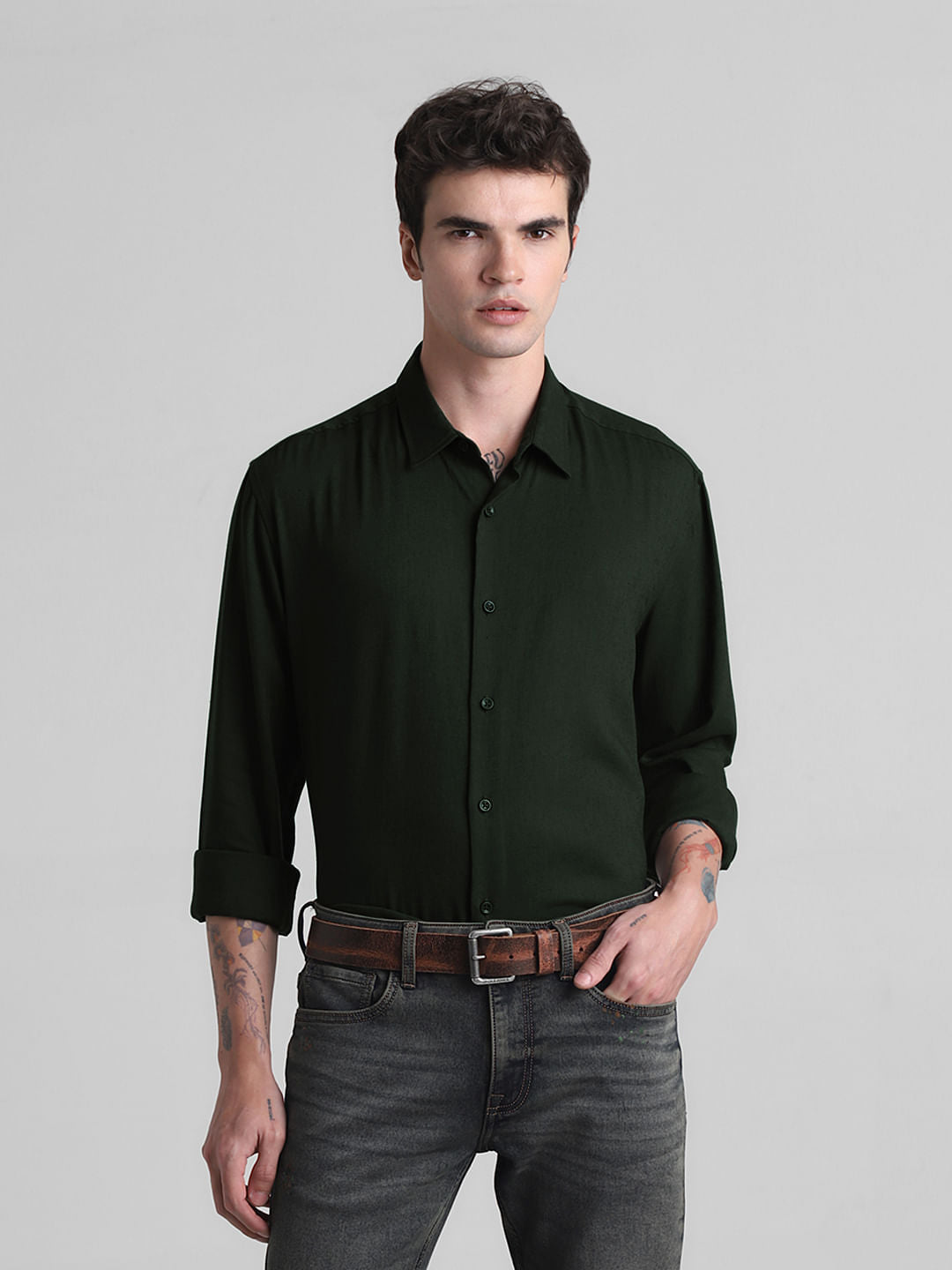 Dark Green Full Sleeves Shirt - M
