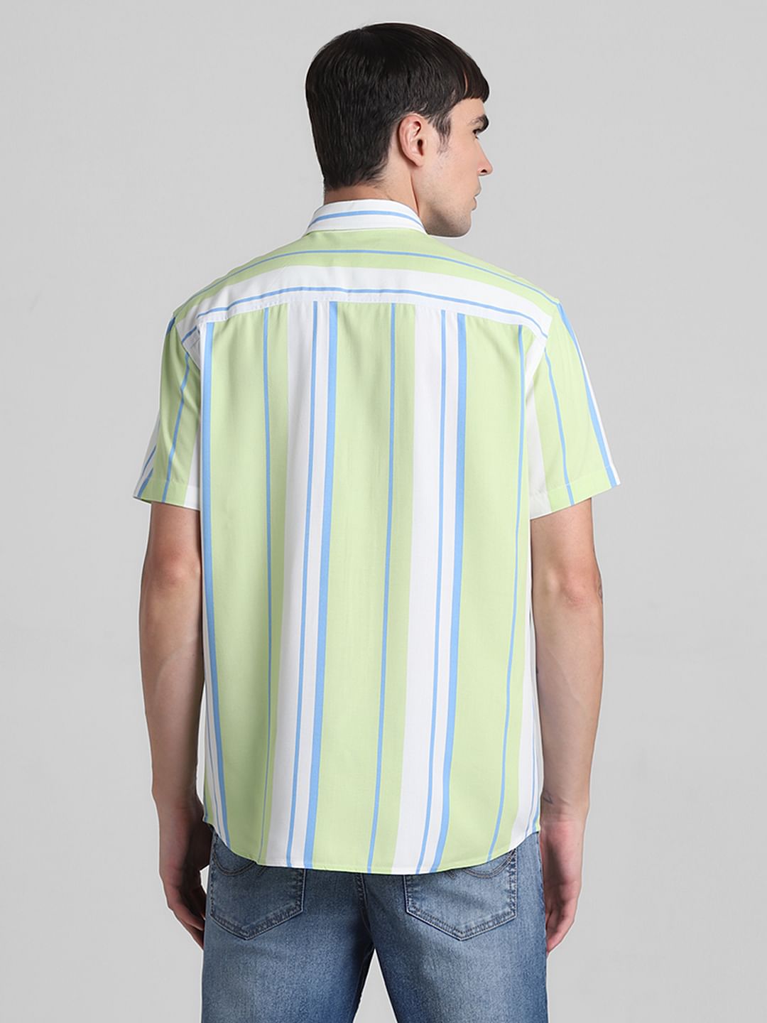 Green Striped Short Sleeves Shirt