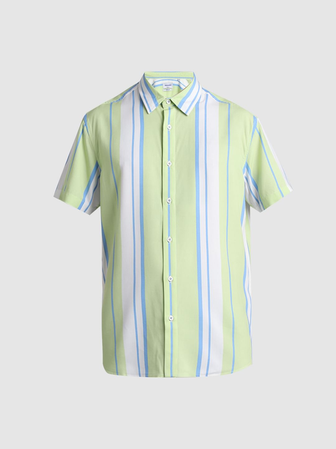 Green Striped Short Sleeves Shirt