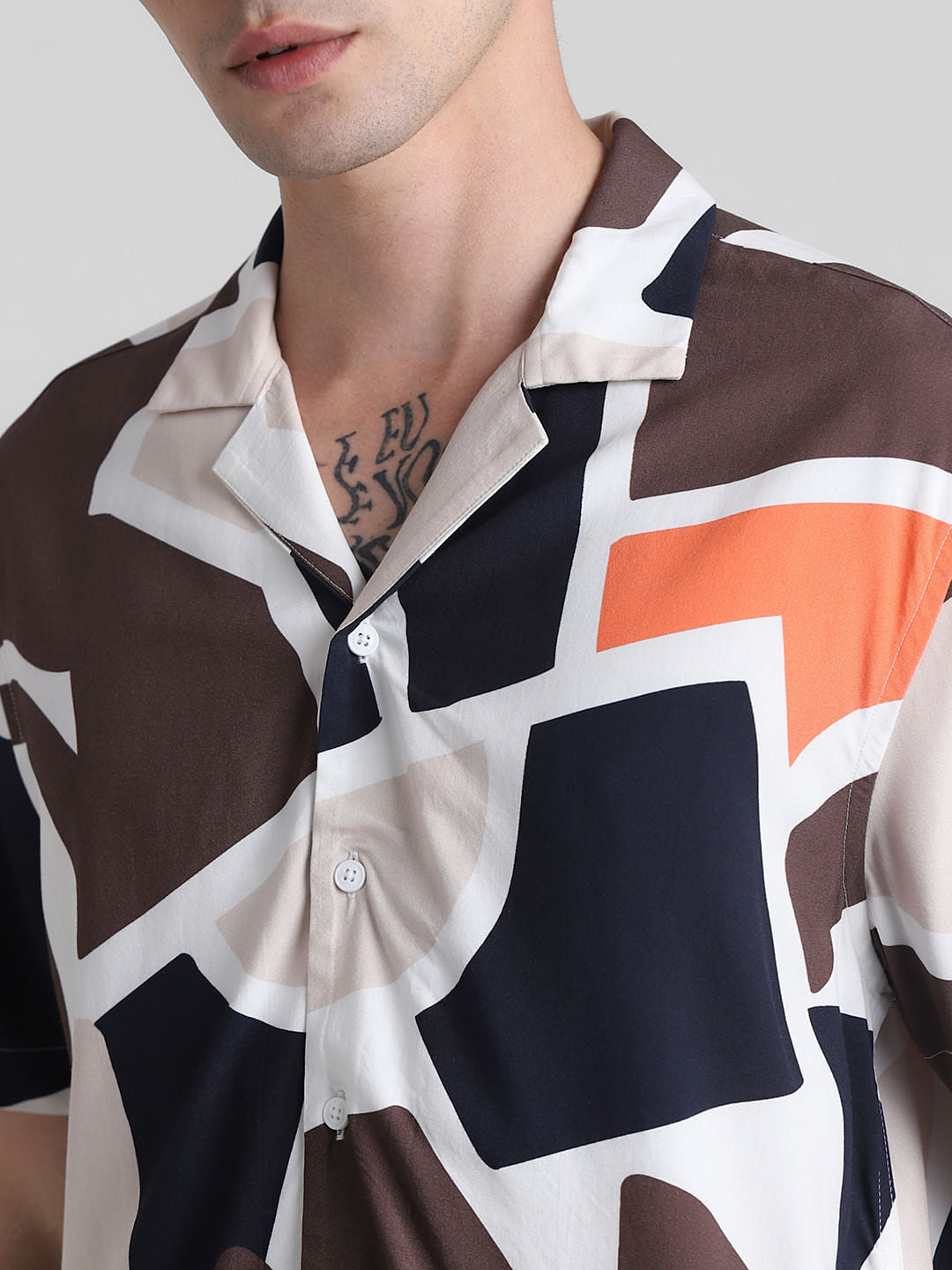 Brown Printed Short Sleeves Shirt