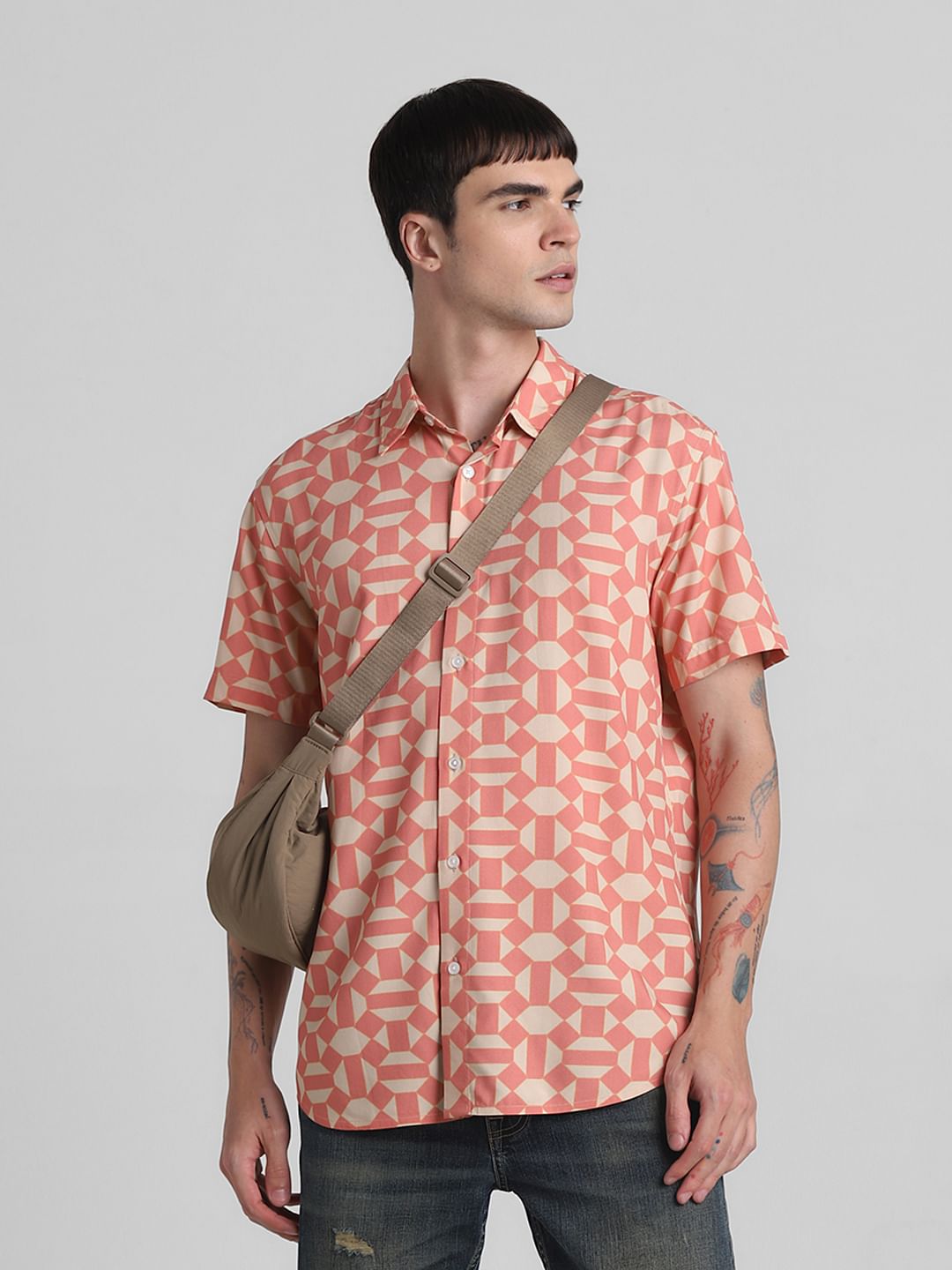 Coral printed Short Sleeves Shirt - M