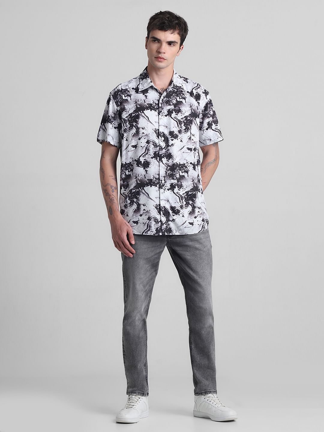 Black Printed Short Sleeves Shirt