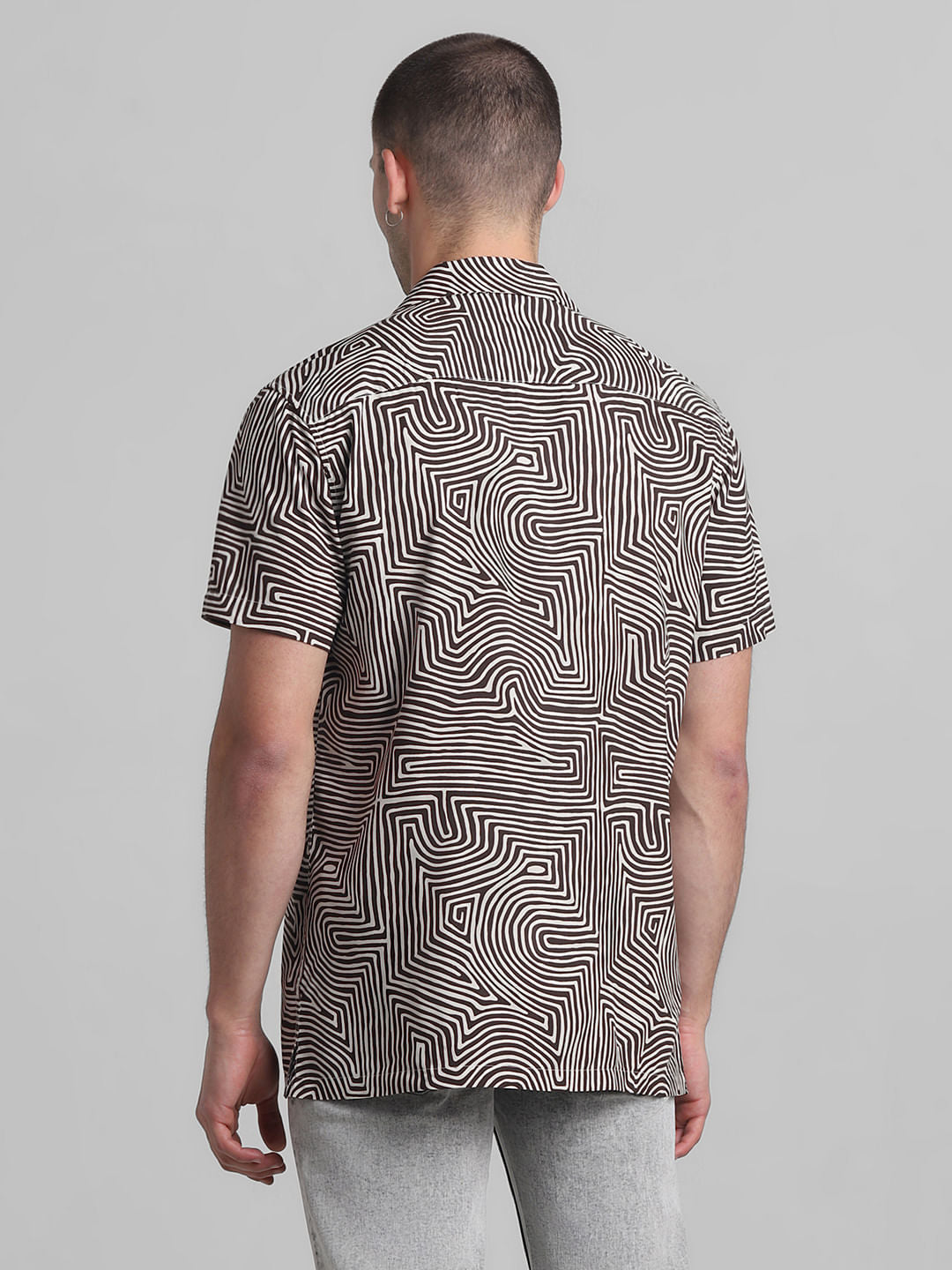Black Abstract Print Short Sleeves Shirt