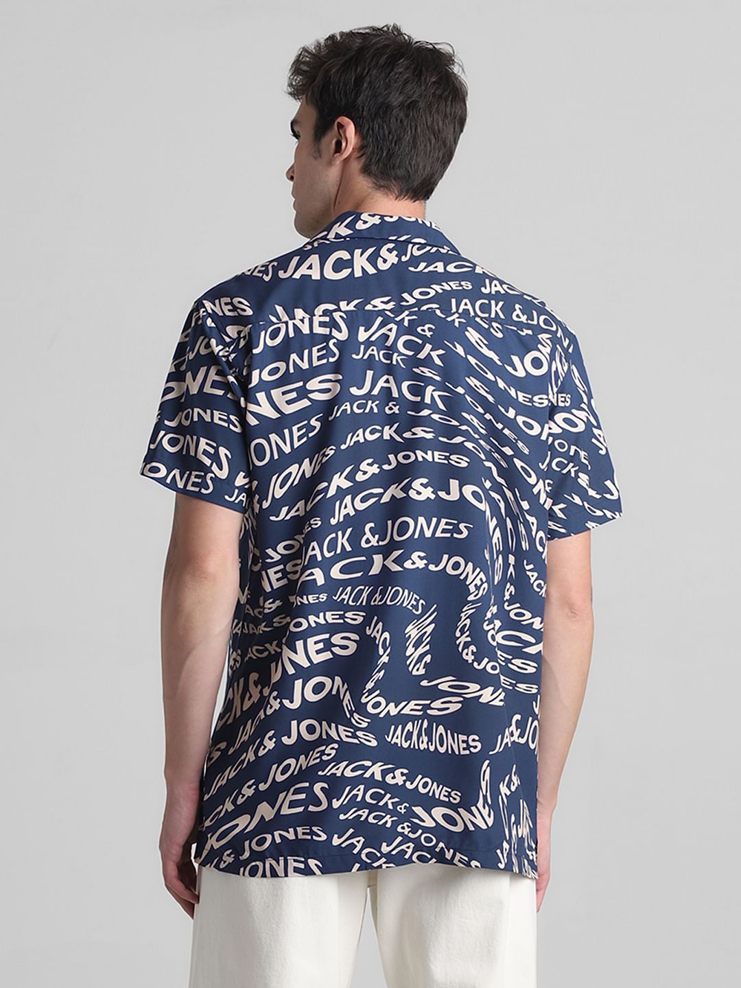 Blue Typographic Print Short Sleeves Shirt