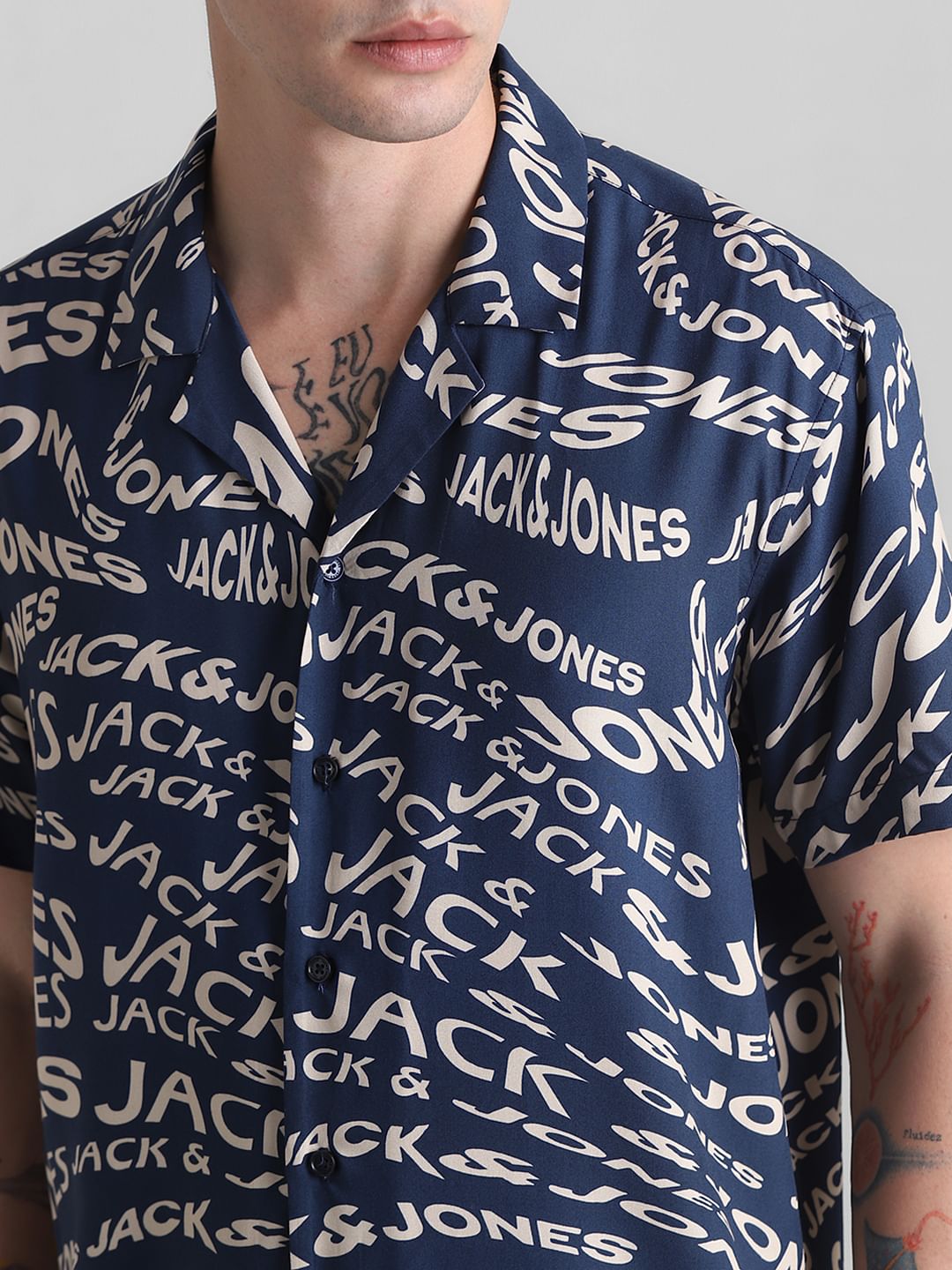 Blue Typographic Print Short Sleeves Shirt