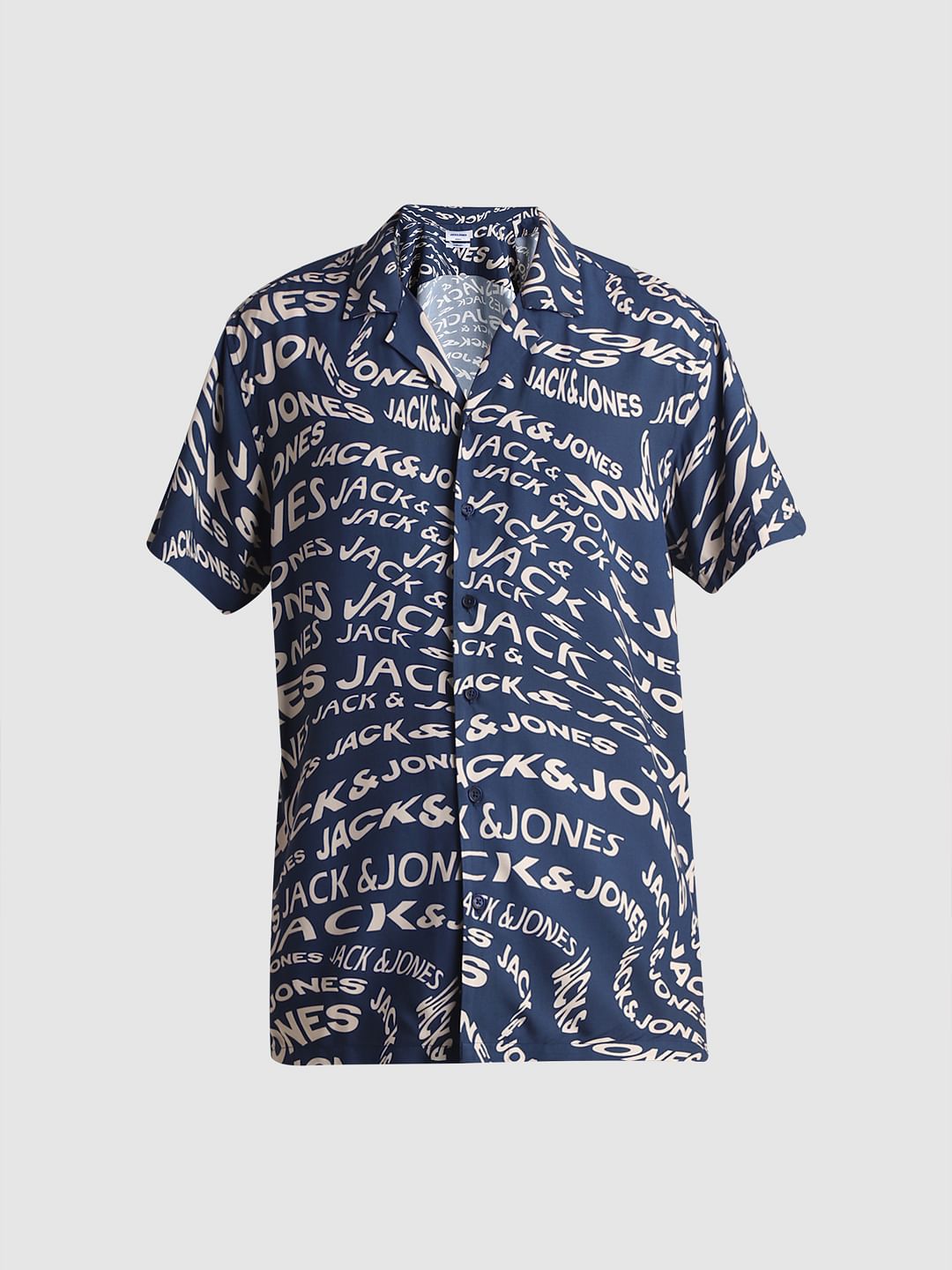 Blue Typographic Print Short Sleeves Shirt