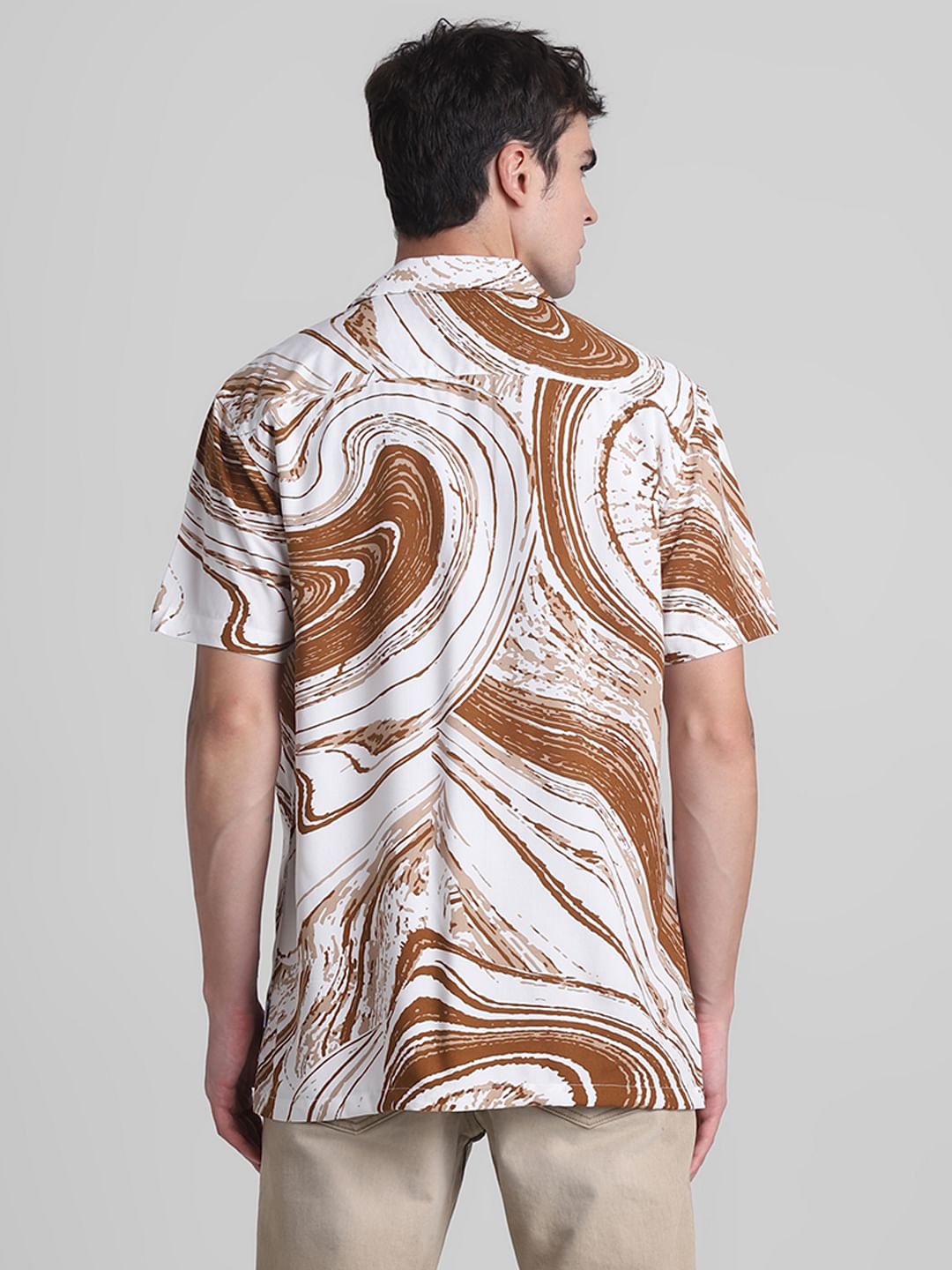 Brown Abstract Print Short Sleeves Shirt