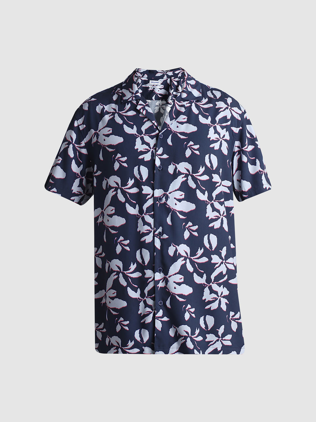 Dark Blue Floral Short Sleeves Shirt