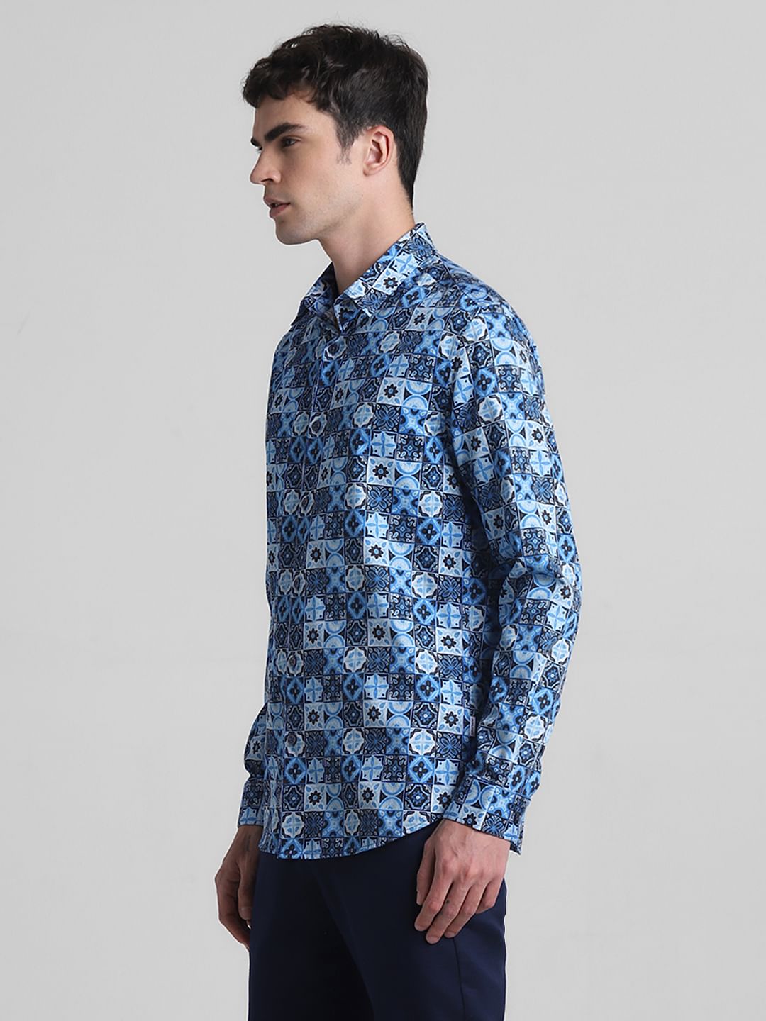 Blue Printed Full Sleeves Shirt