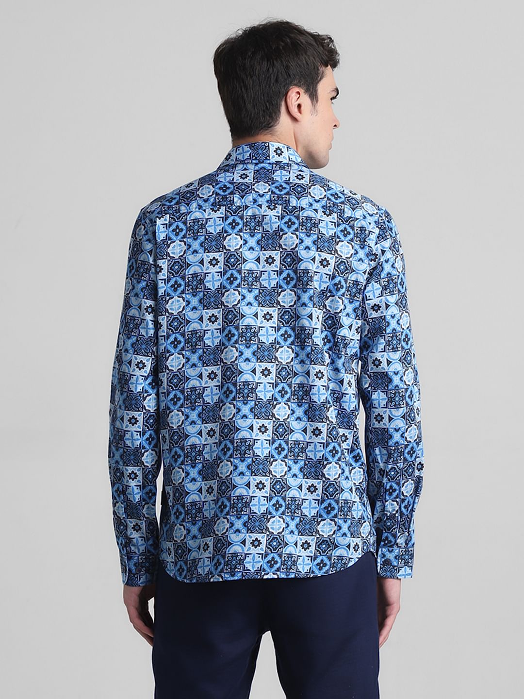 Blue Printed Full Sleeves Shirt