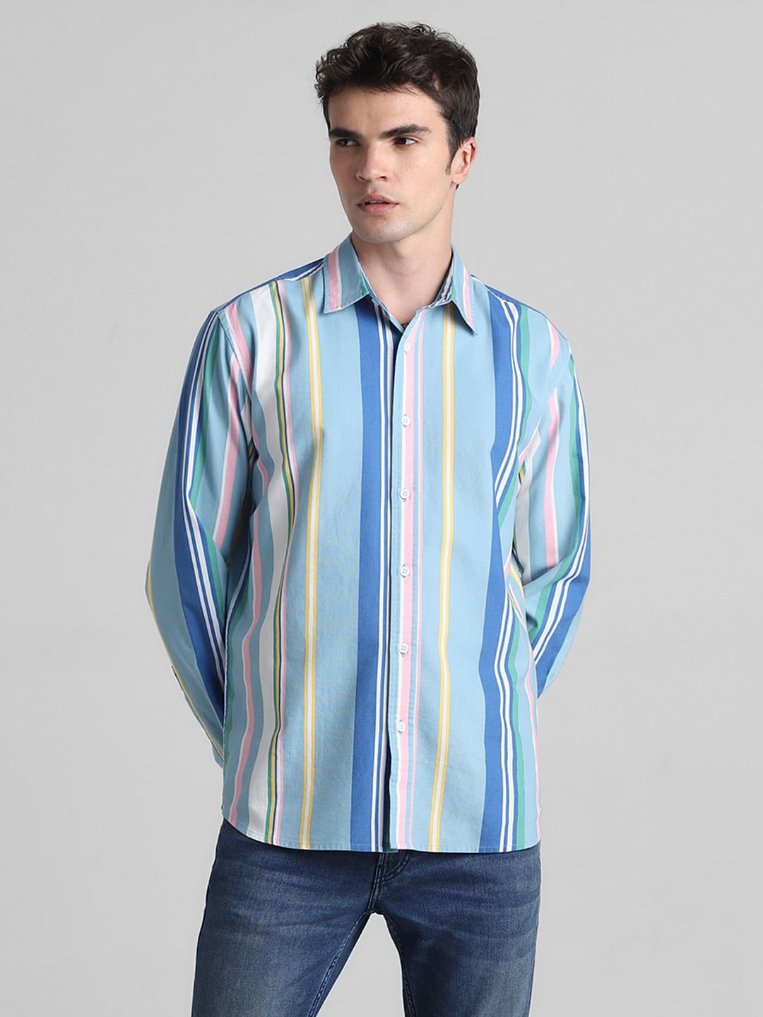 Blue Striped Full Sleeves Shirt