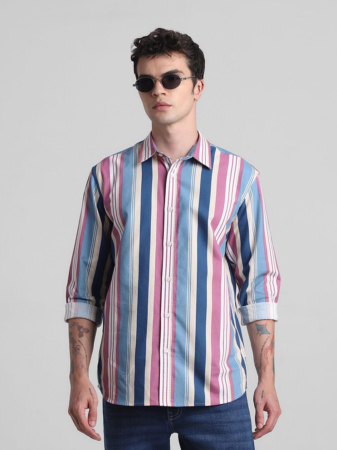 Pink Striped Full Sleeves Shirt - S