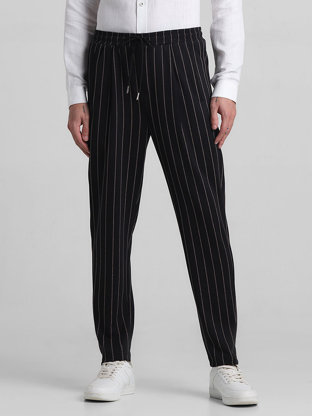 Black Mid Rise Striped Jogger Pants