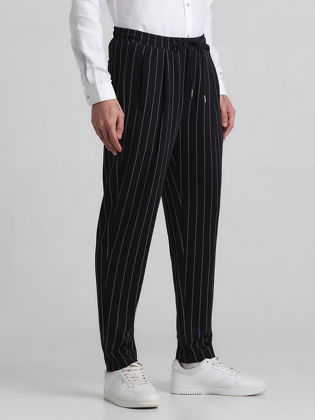 Black Mid Rise Striped Jogger Pants