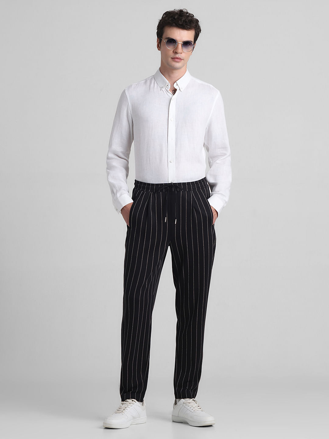 Black Mid Rise Striped Jogger Pants