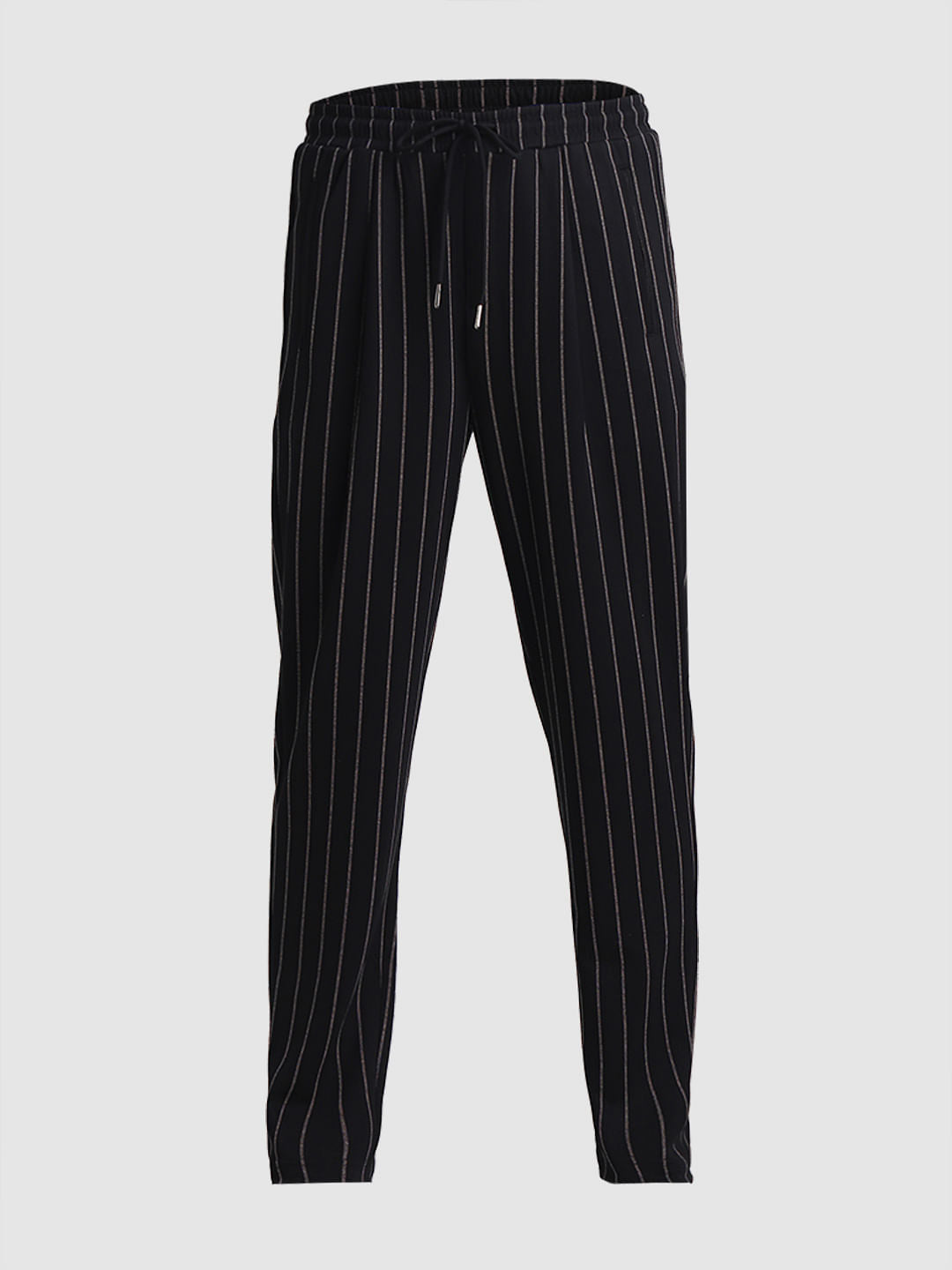 Black Mid Rise Striped Jogger Pants
