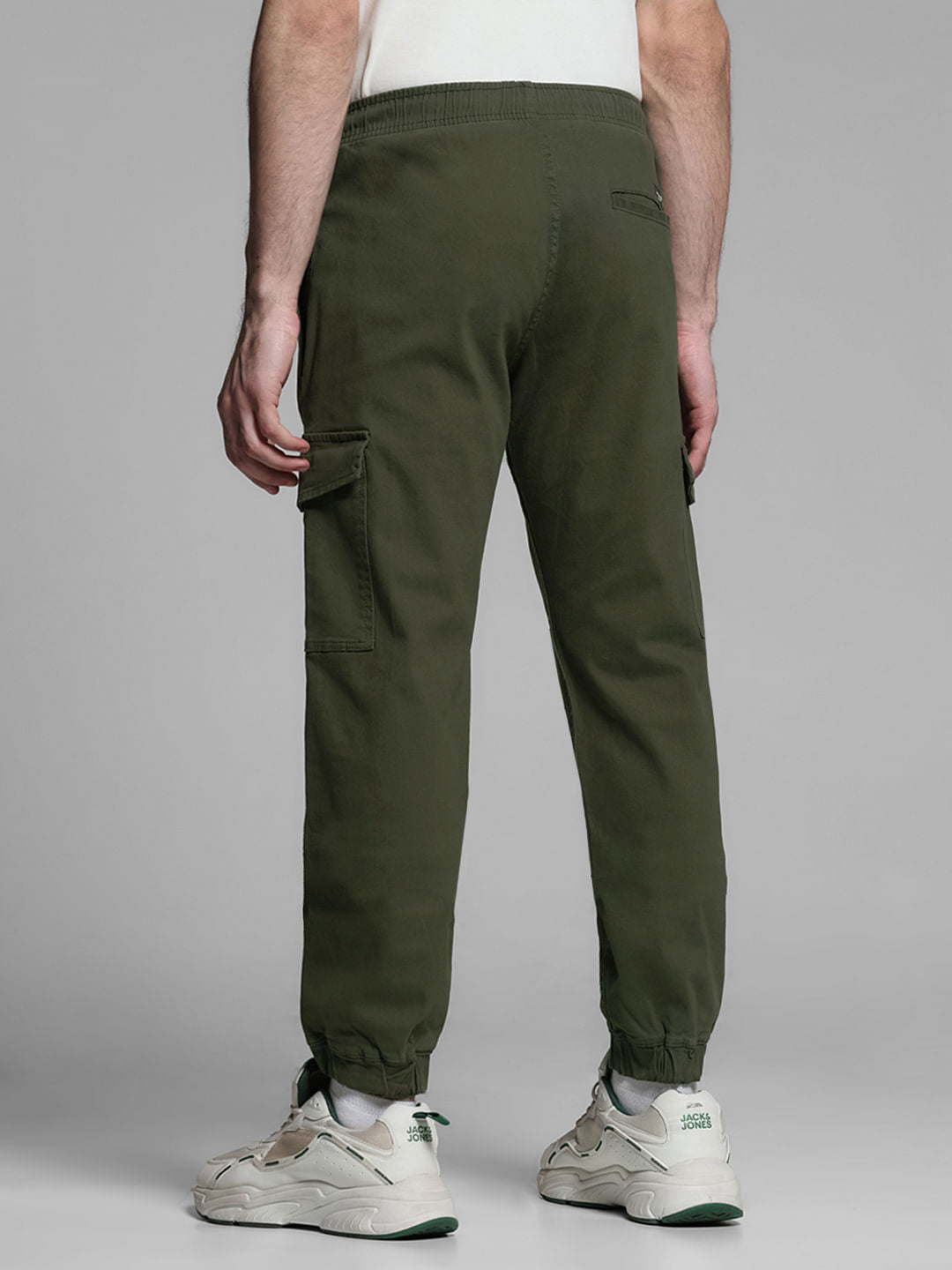 Green Mid Rise Cotton Cargo Trousers