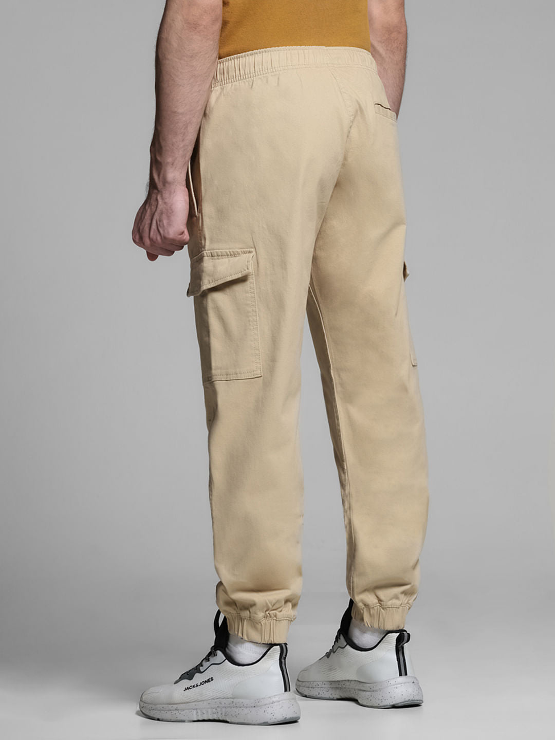 Khaki Mid Rise Cotton Cargo Trousers