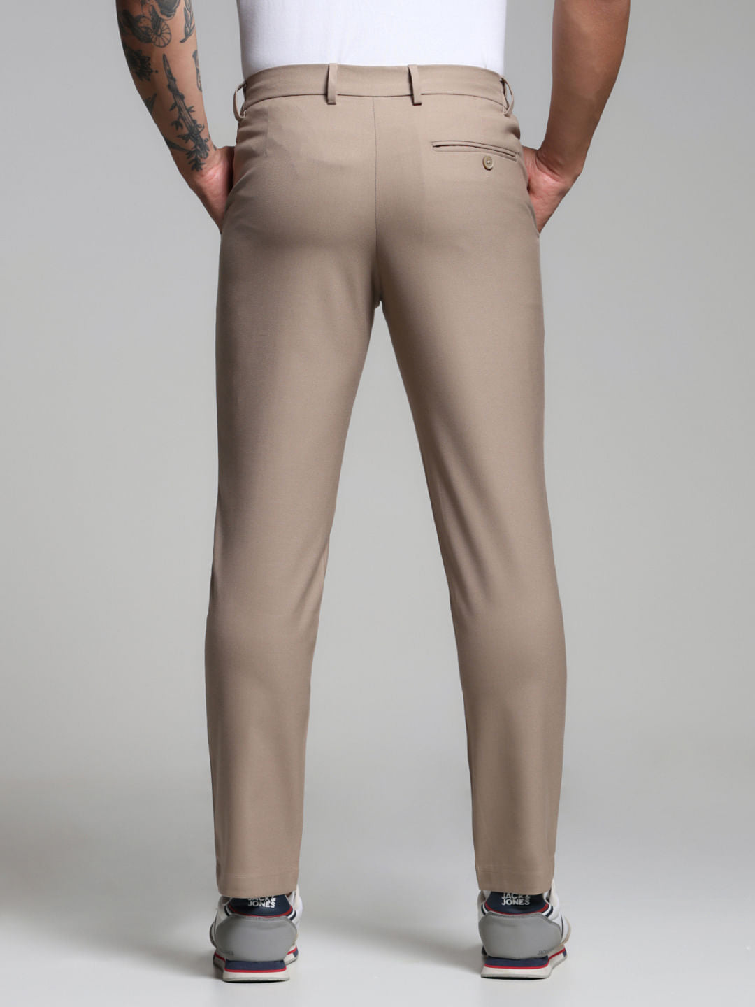 Beige Mid Rise Slim Fit Pants