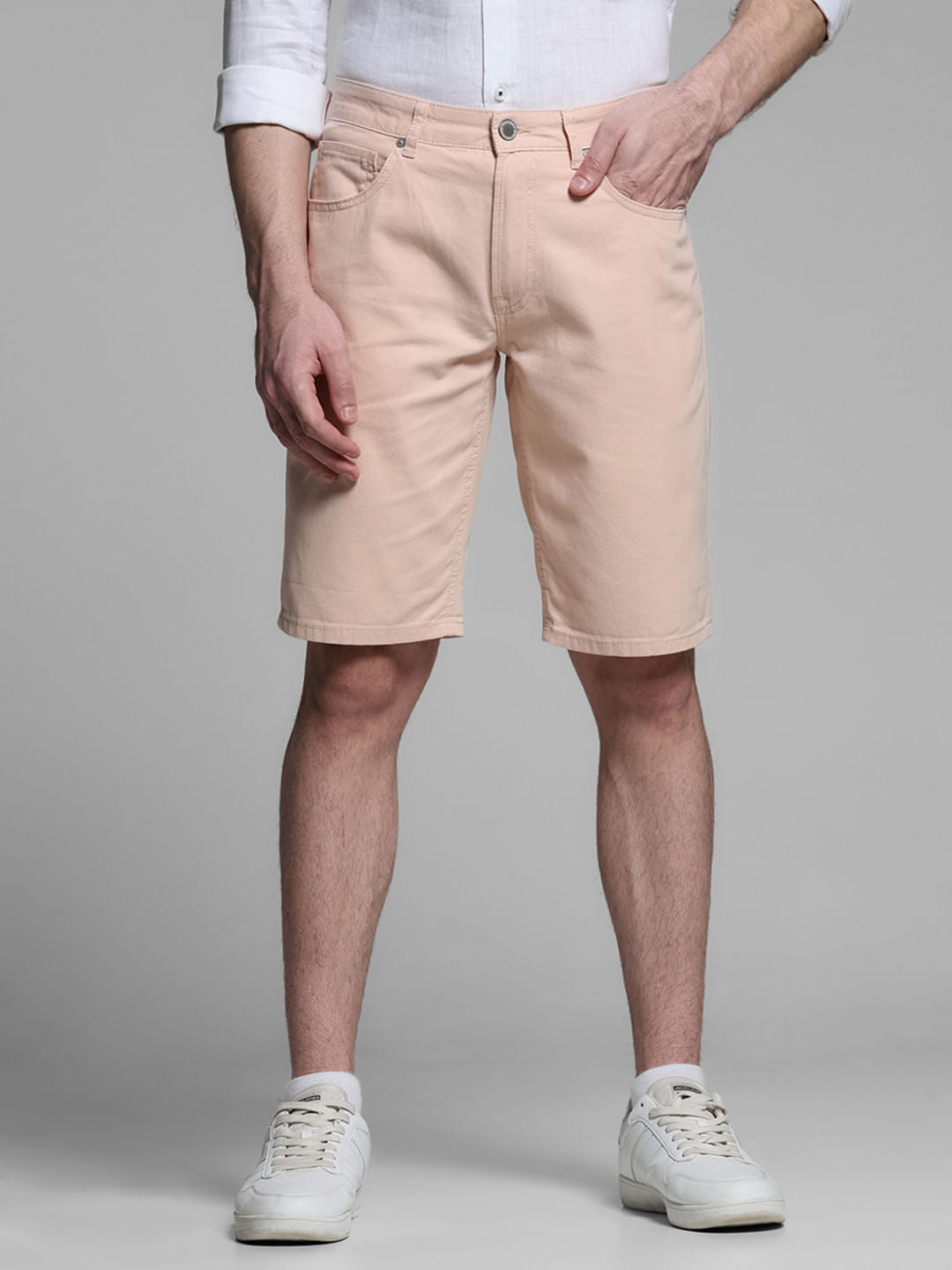 Pink Mid Rise Cotton Shorts