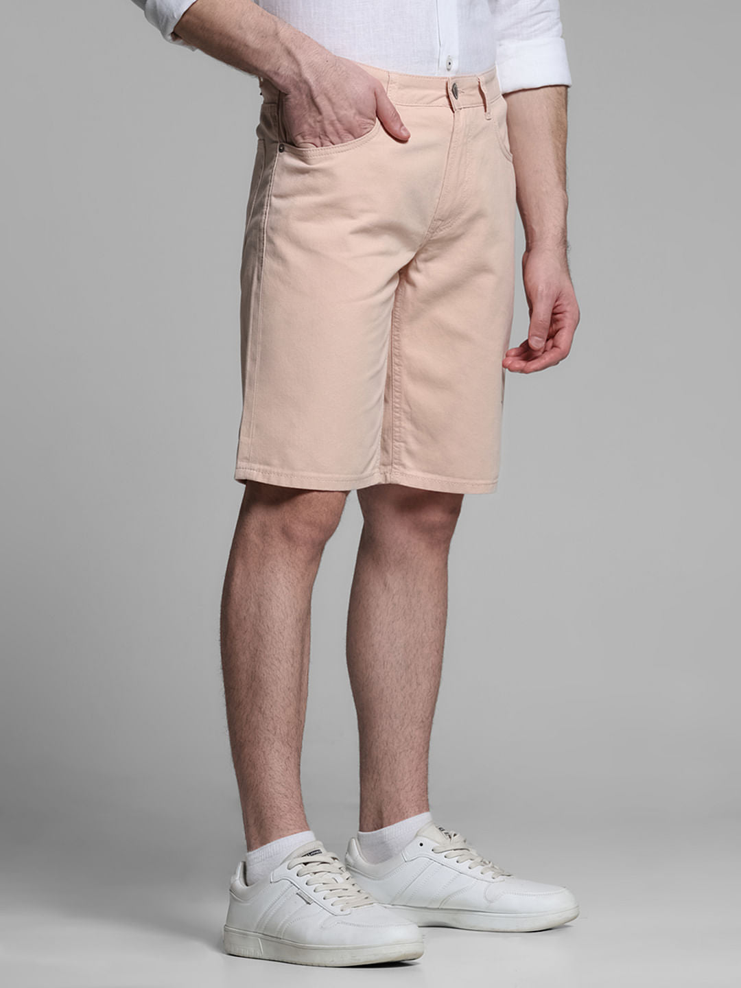 Pink Mid Rise Cotton Shorts