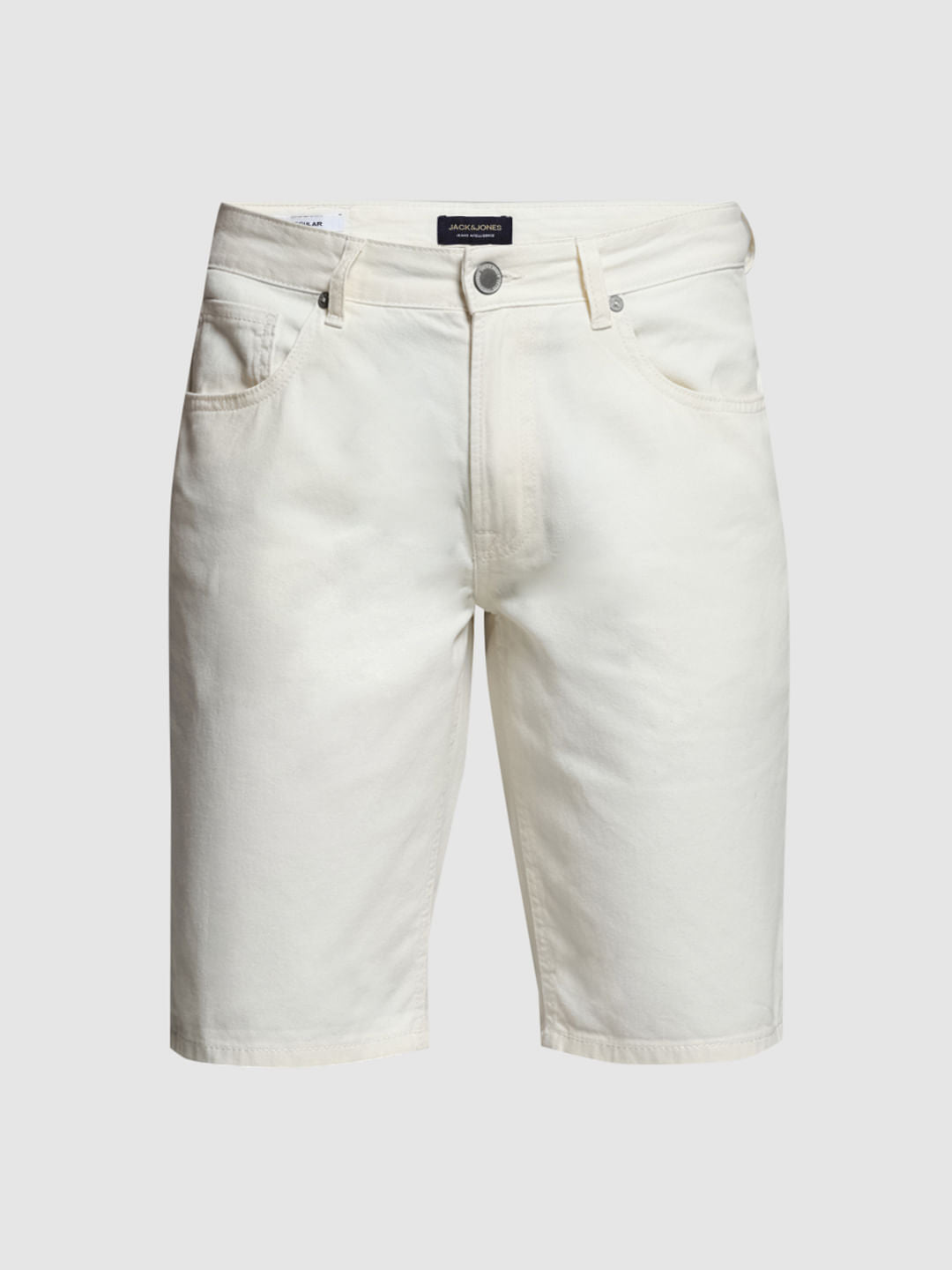 Beige Mid Rise Cotton Shorts