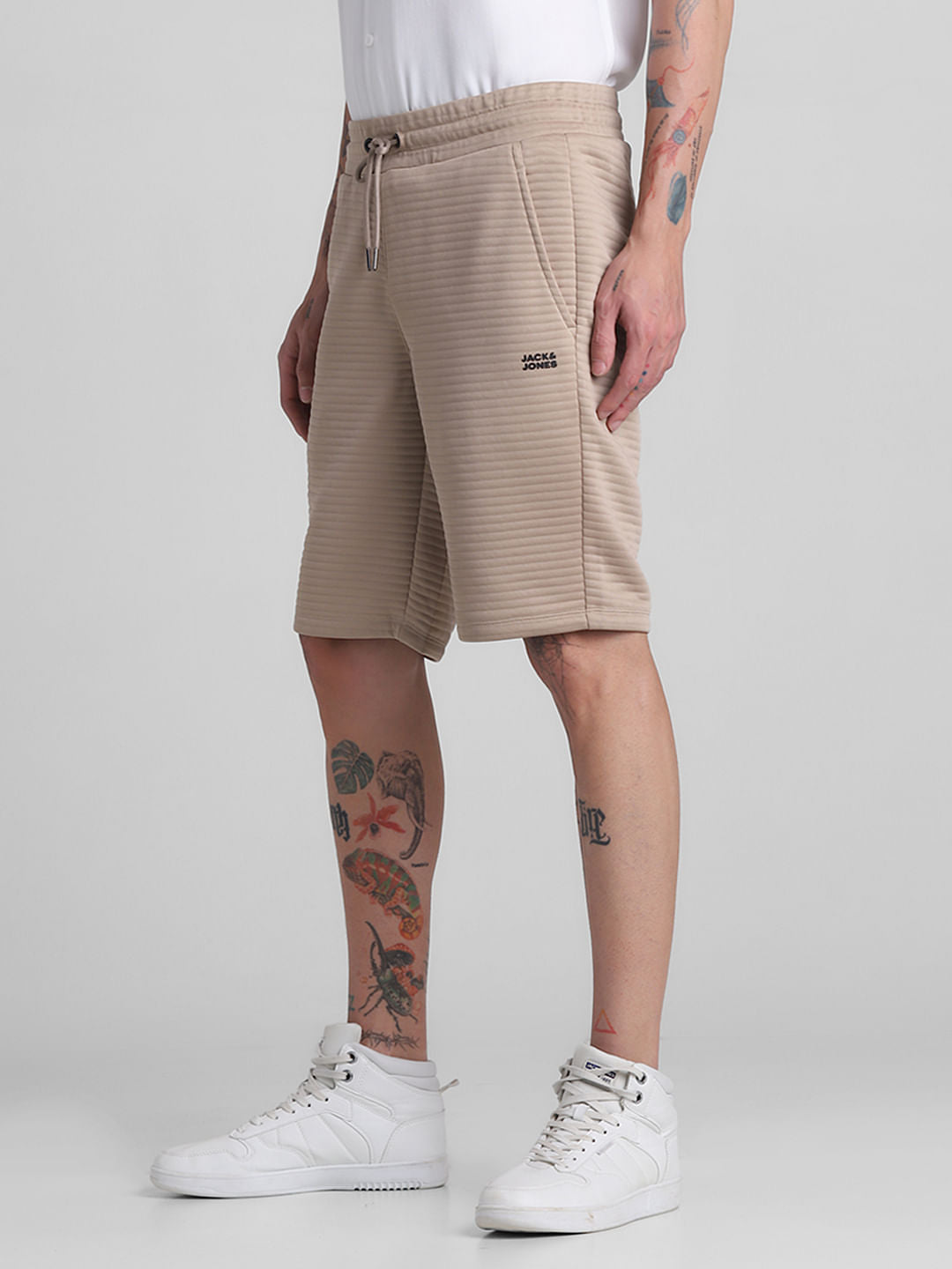 Brown mid Rise Striped Sweatshorts