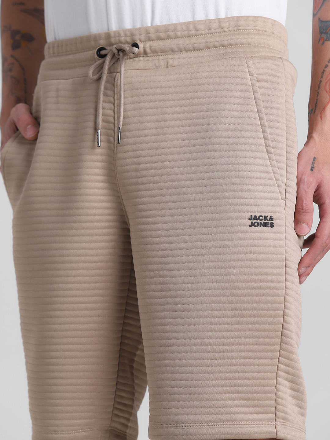Brown mid Rise Striped Sweatshorts