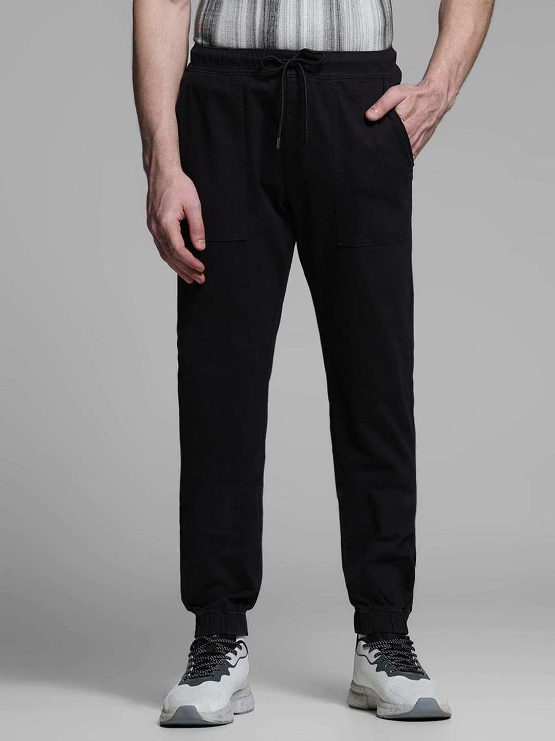 Black Mid Rise Cotton Jogger Pants