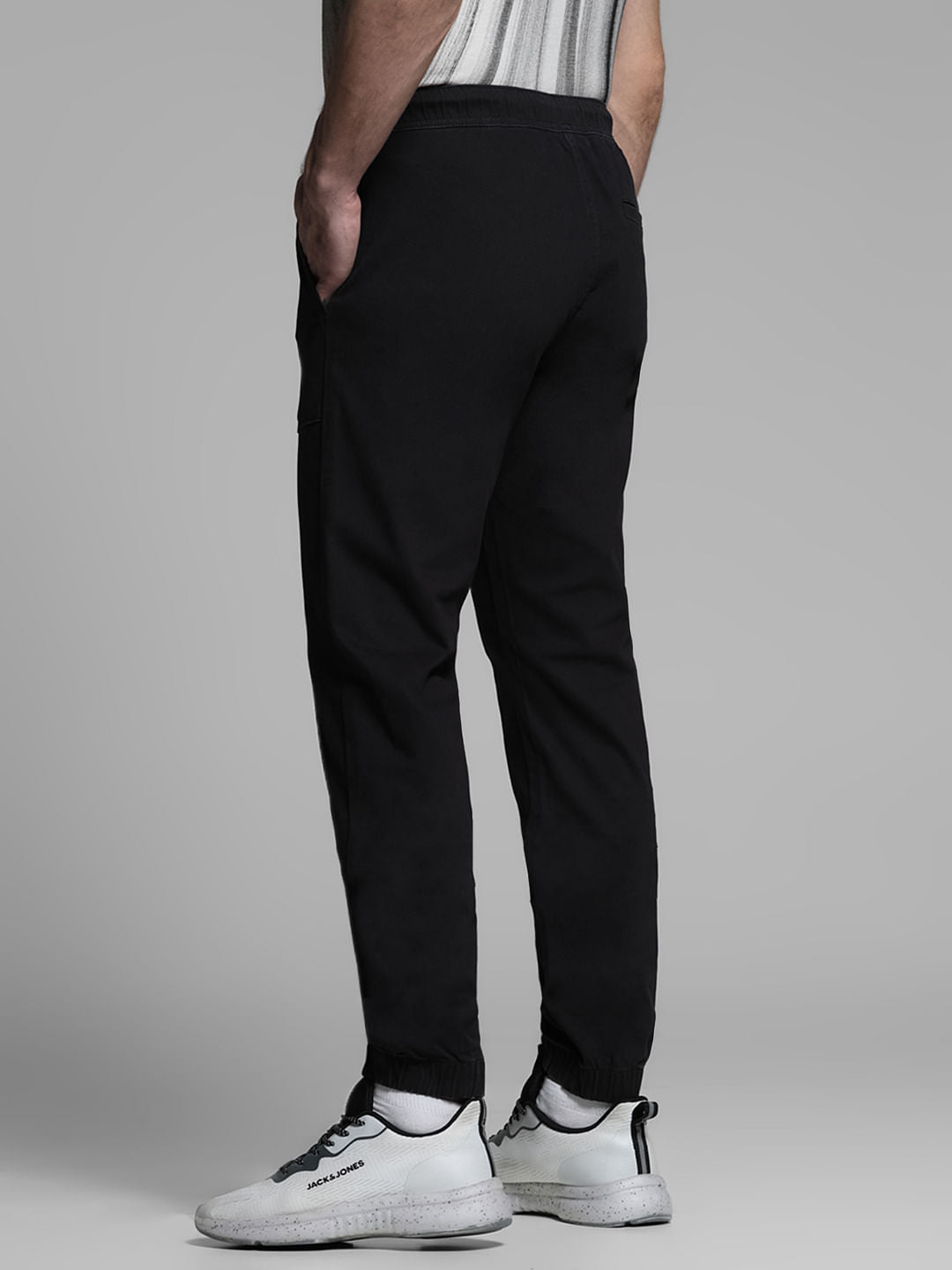 Black Mid Rise Cotton Jogger Pants