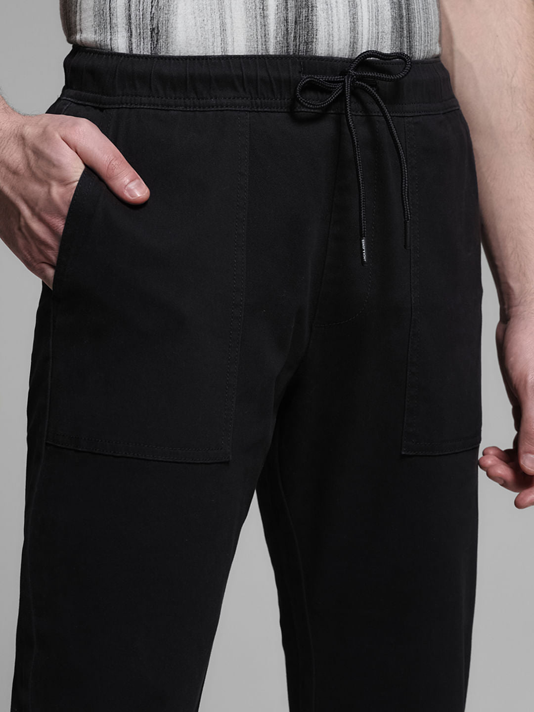 Black Mid Rise Cotton Jogger Pants