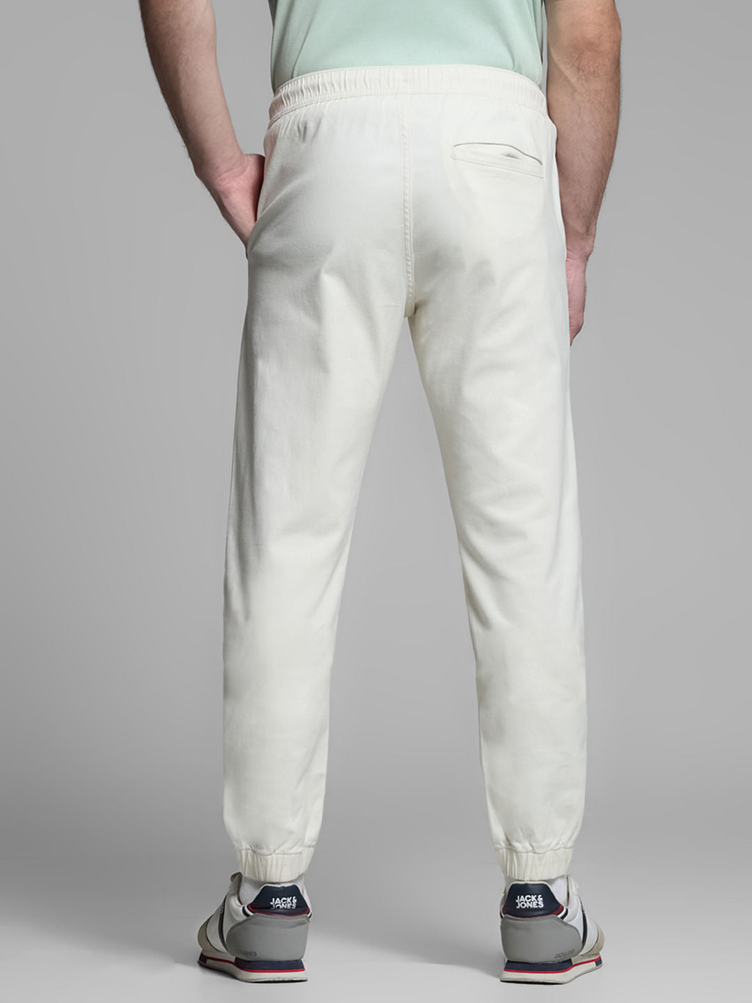 Beige Mid Rise Cotton Jogger Pants