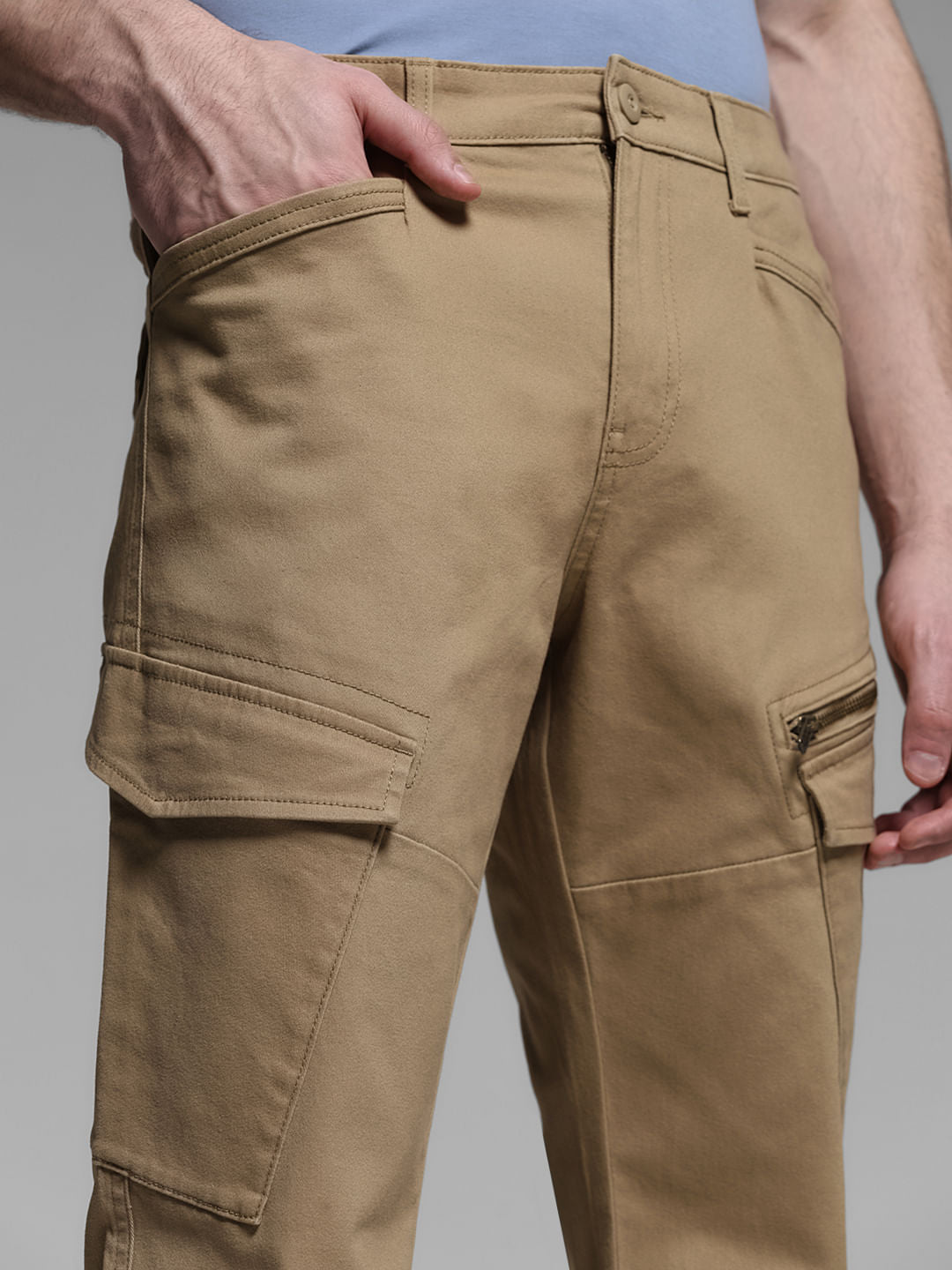 Brown Mid Rise Cargo Trousers