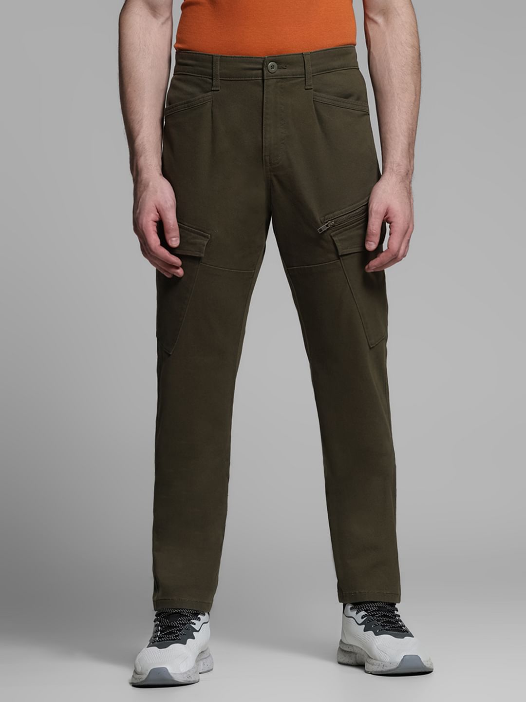 Olive Green Mid Rise Cargo Trousers