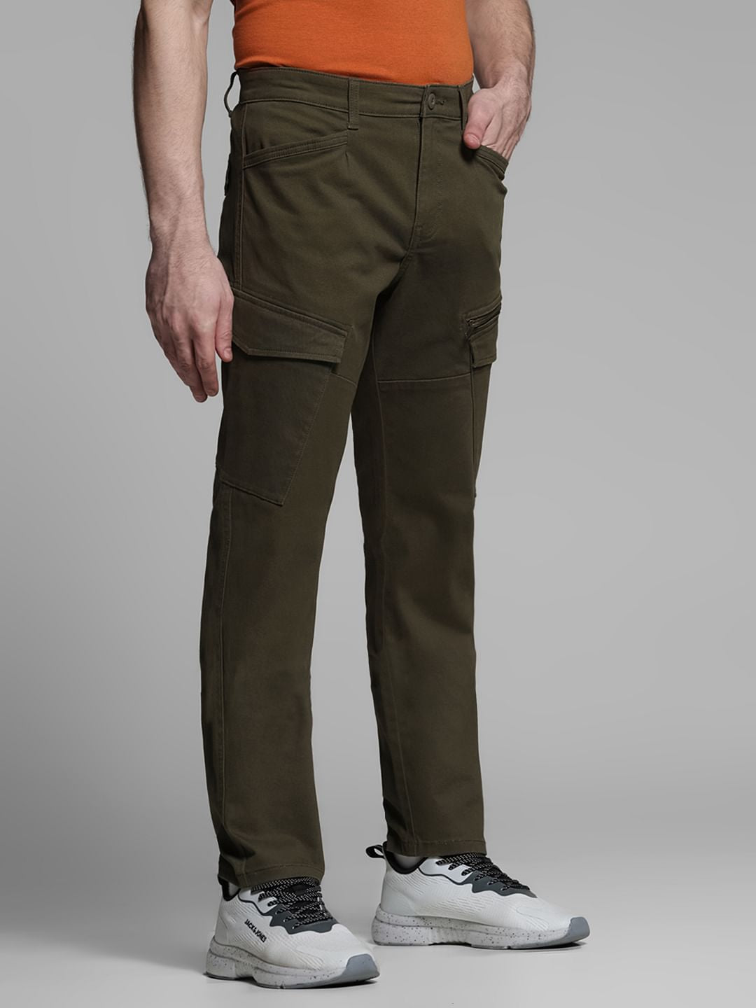 Olive Green Mid Rise Cargo Trousers