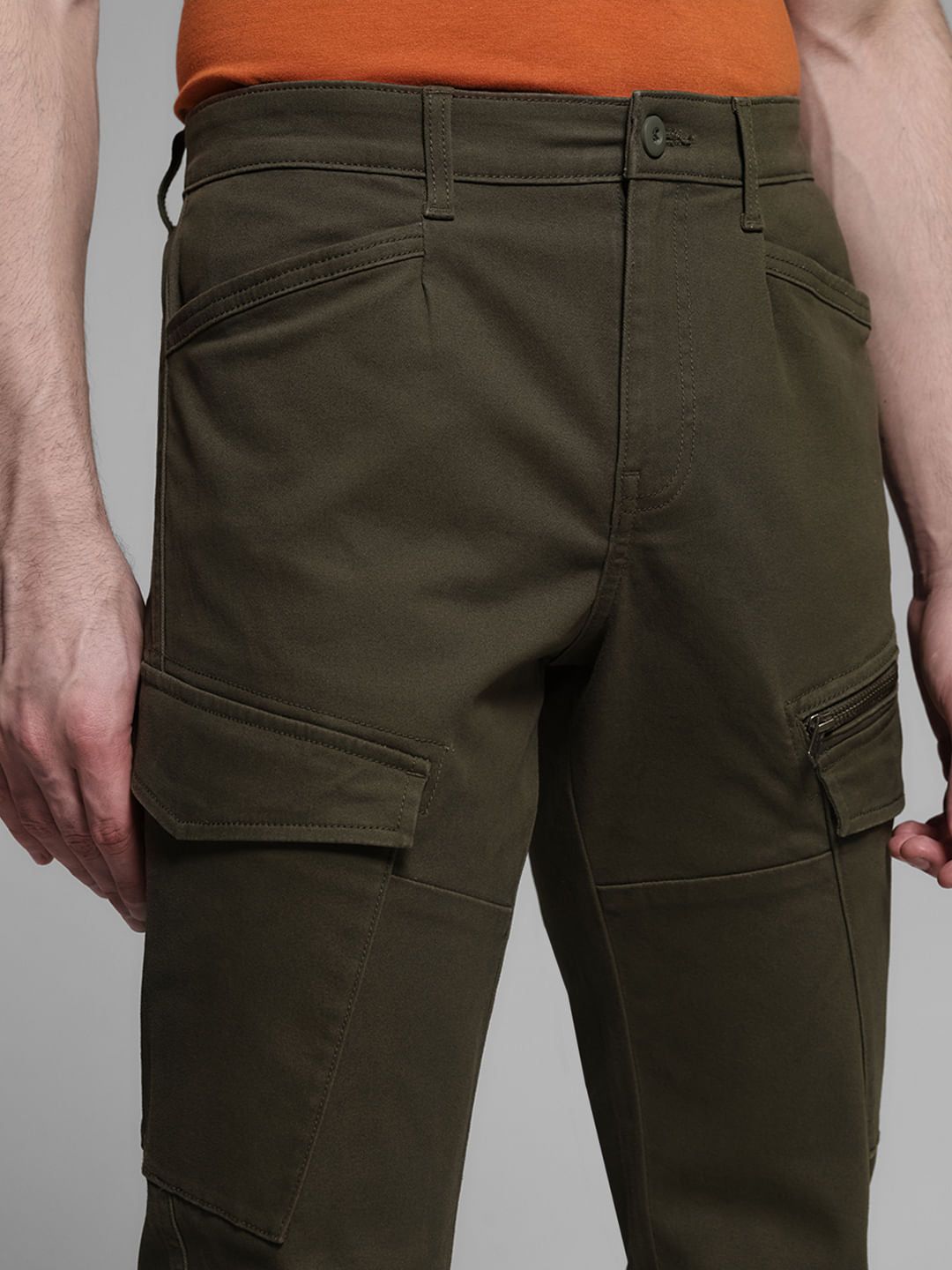 Olive Green Mid Rise Cargo Trousers