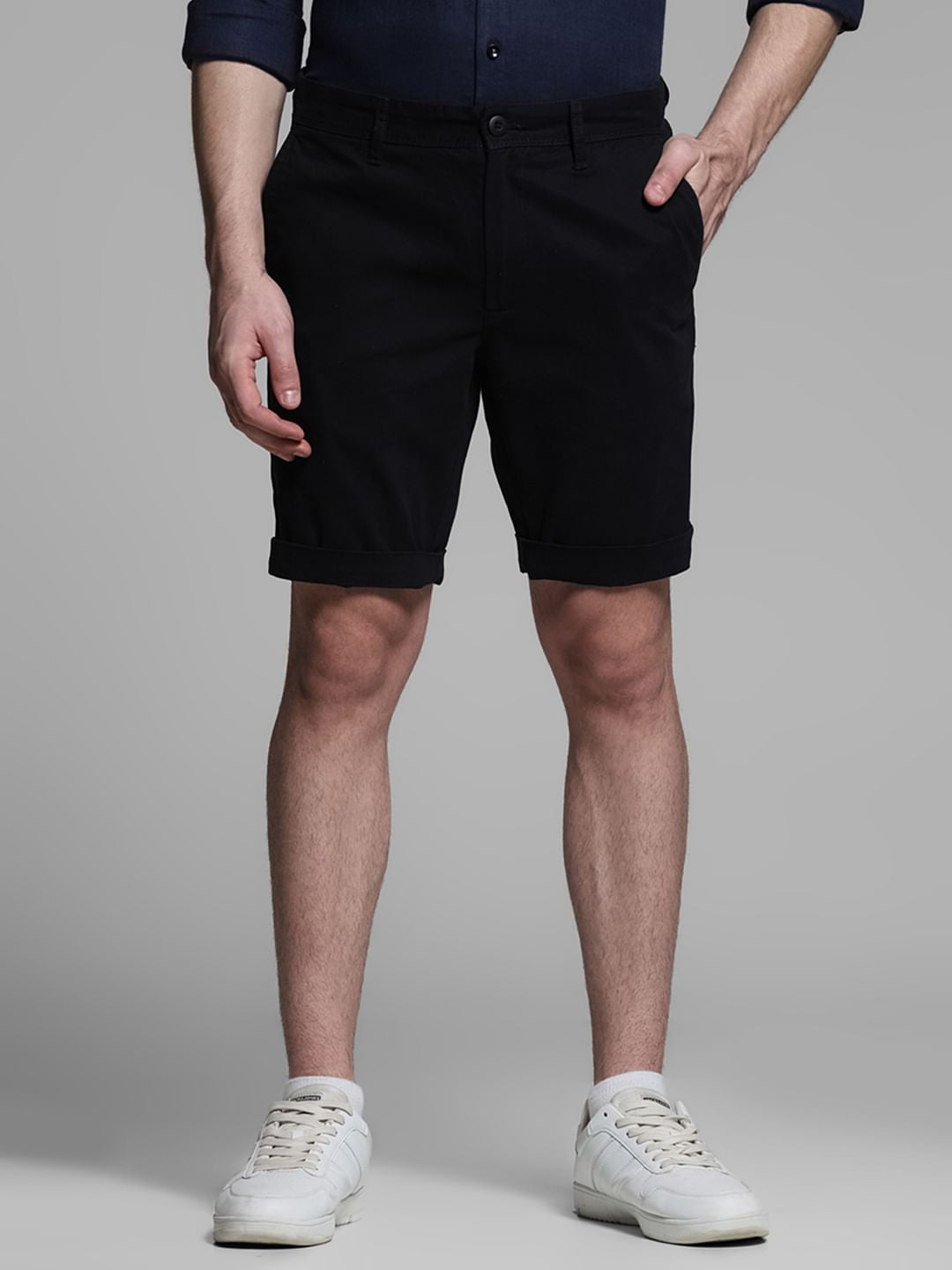 Black Mid Rise Cotton Shorts