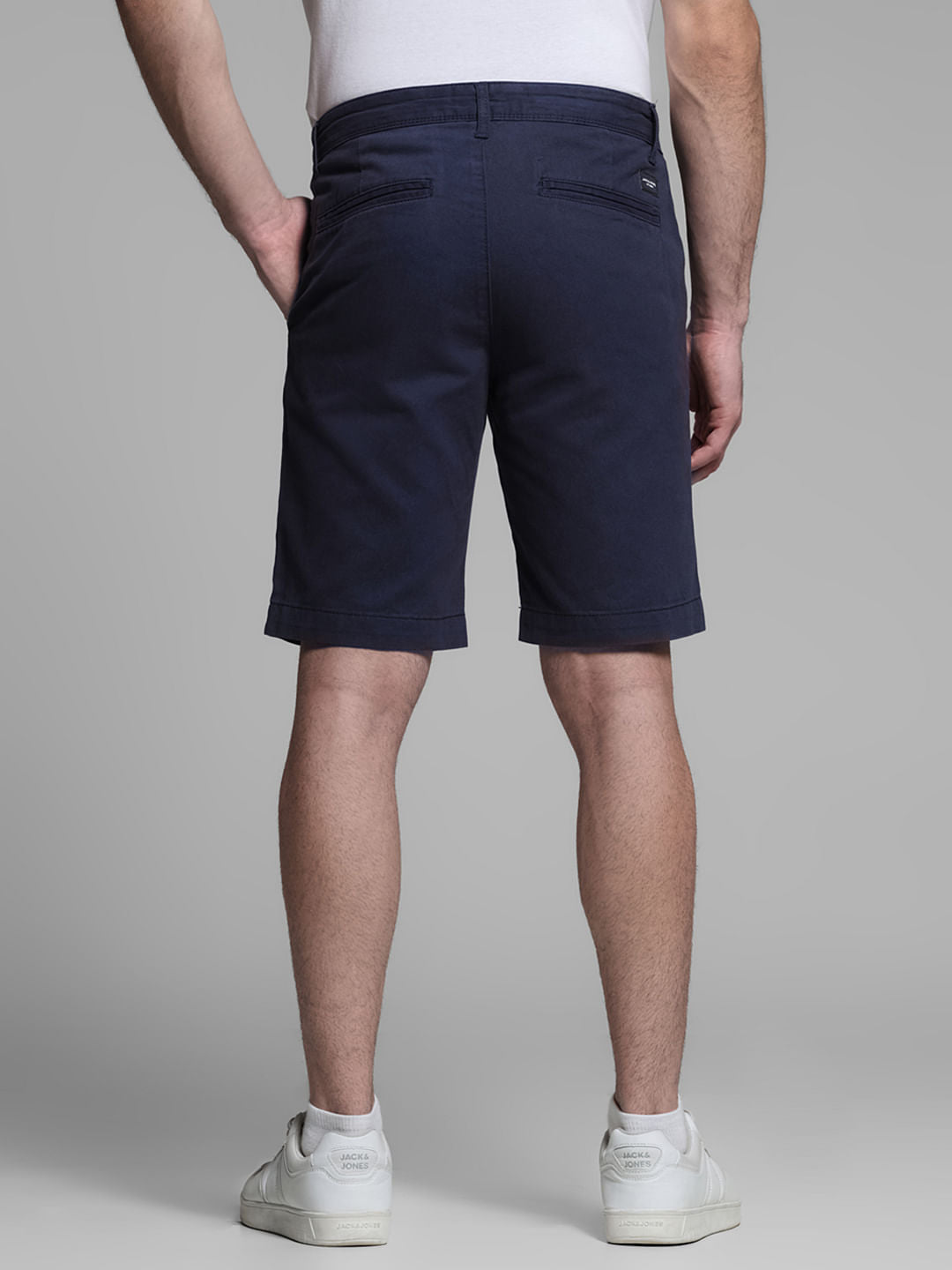 Dark Blue Mid Rise Cotton Shorts