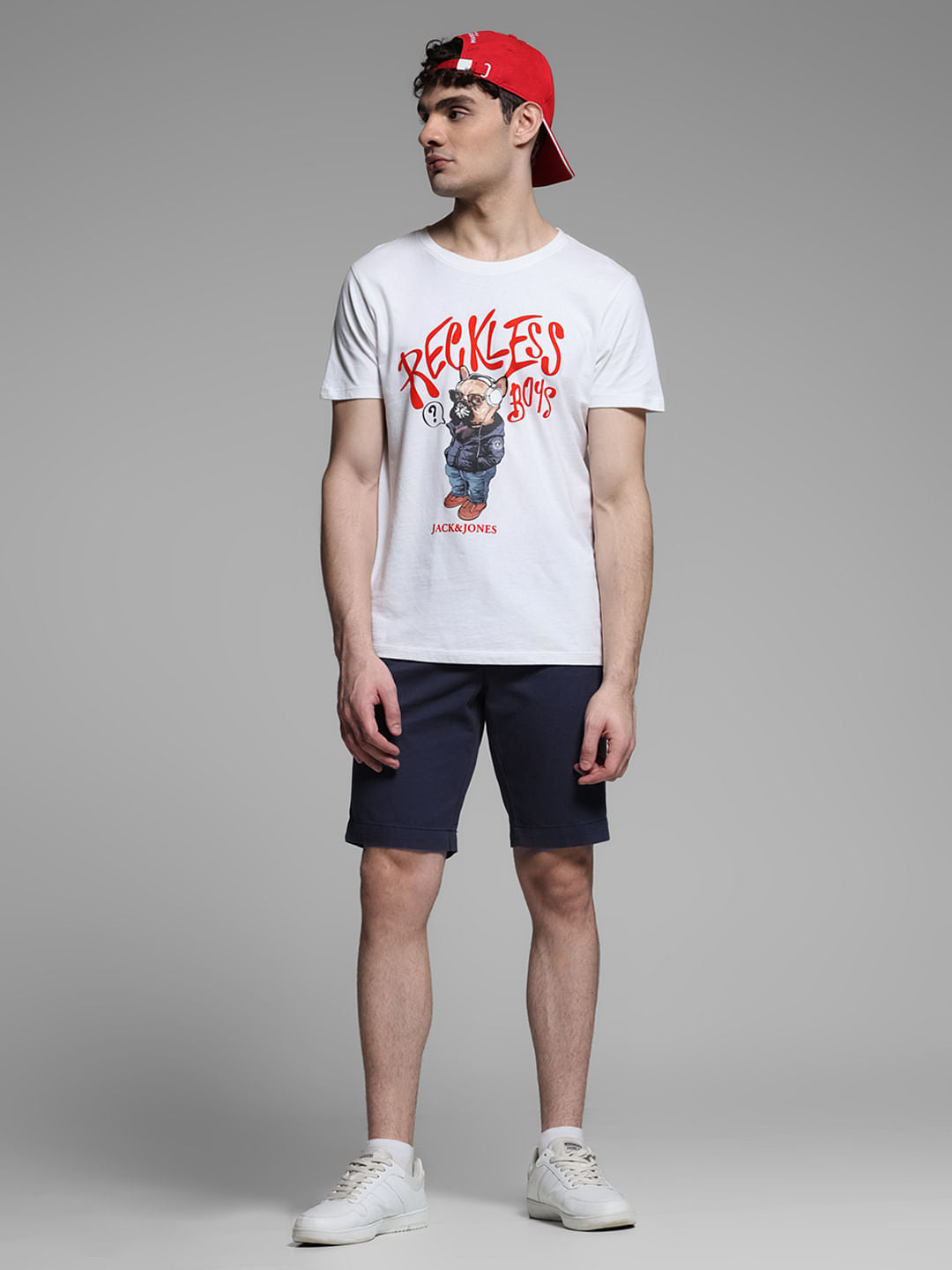 Dark Blue Mid Rise Cotton Shorts