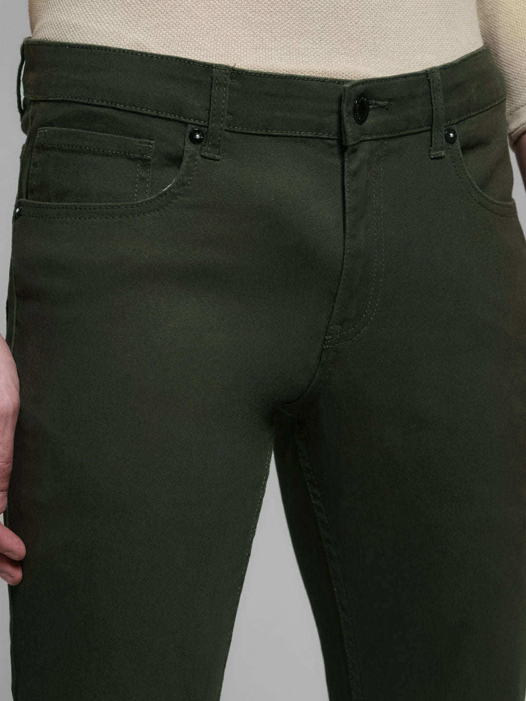 Green Mid Rise Slim Fit Pants